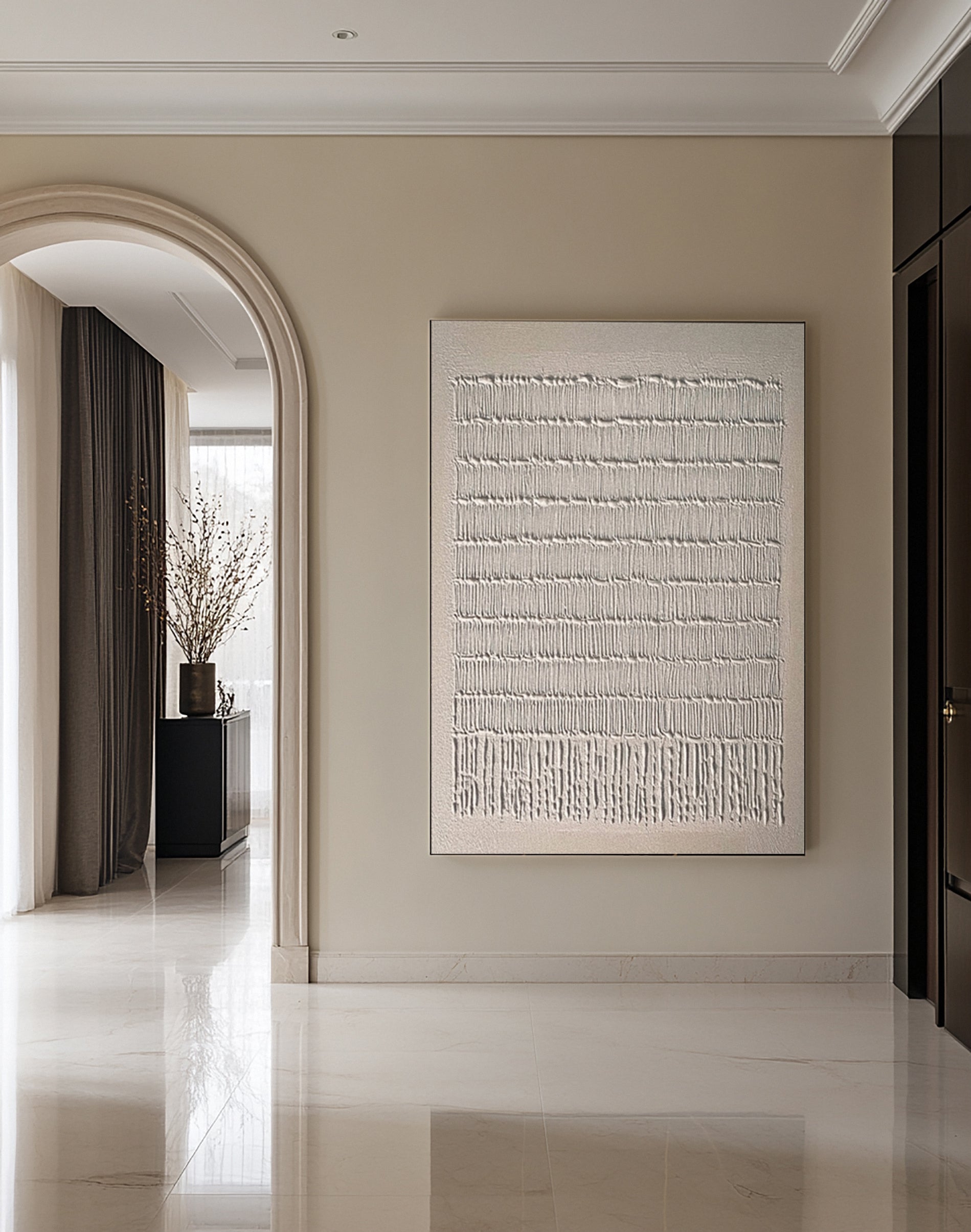 Contemporary Neutral Painting with Repeated Vertical Impasto #BGA 307