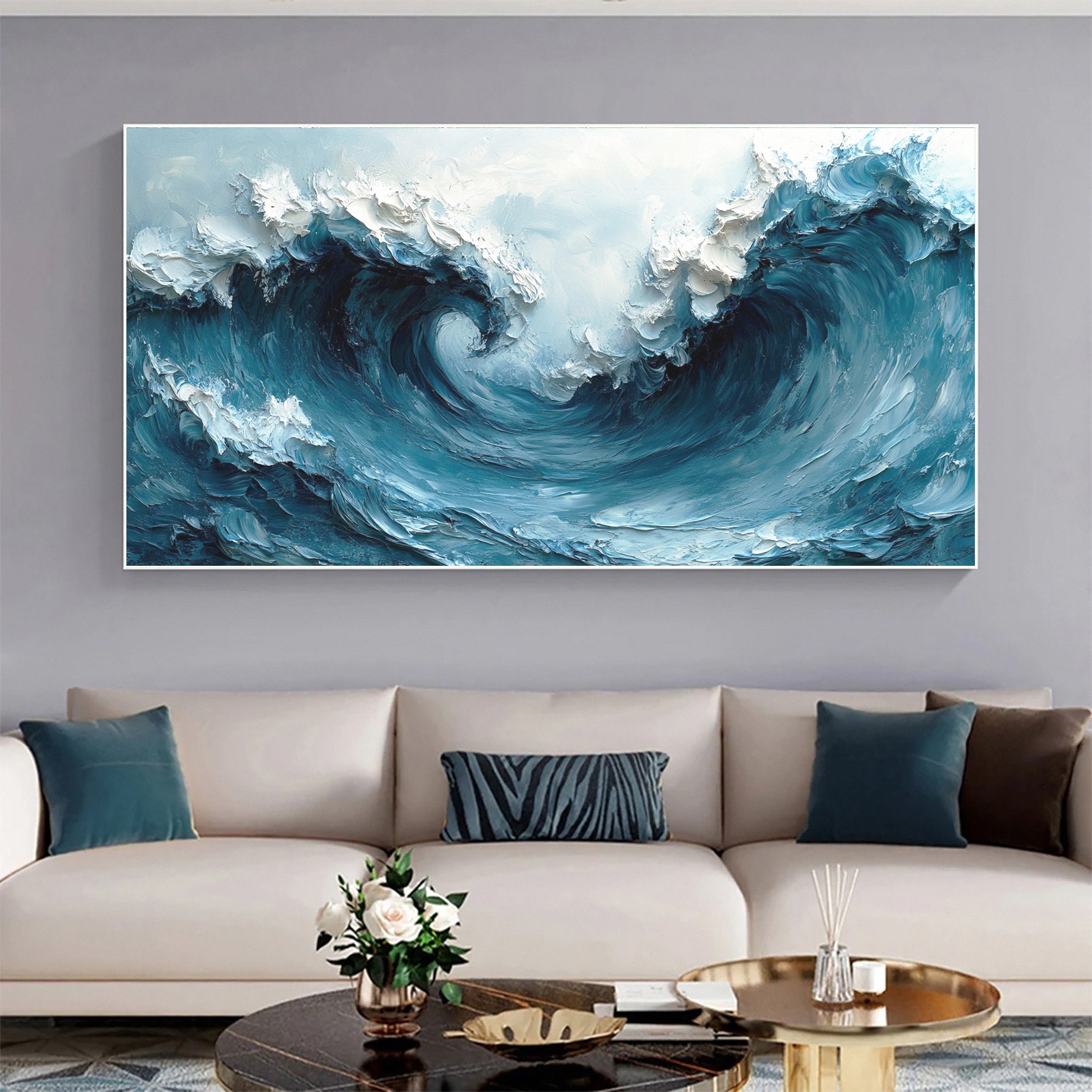 Large Abstract Seascape Canvas Textured Waves for Elegant Interiors #OP 020