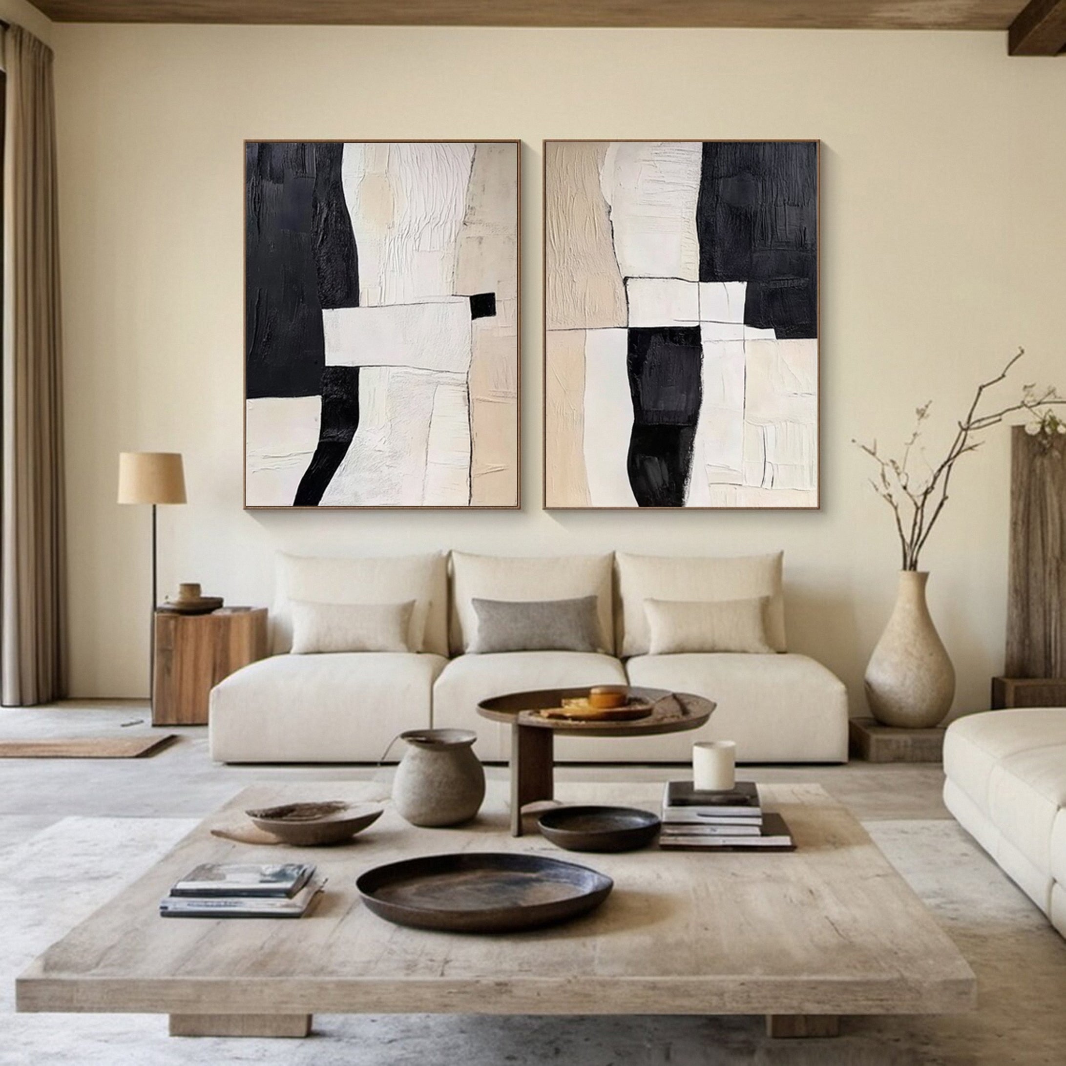 Modern Contrast Black & White Abstract Wall Art Set Of 2 #BWA 019