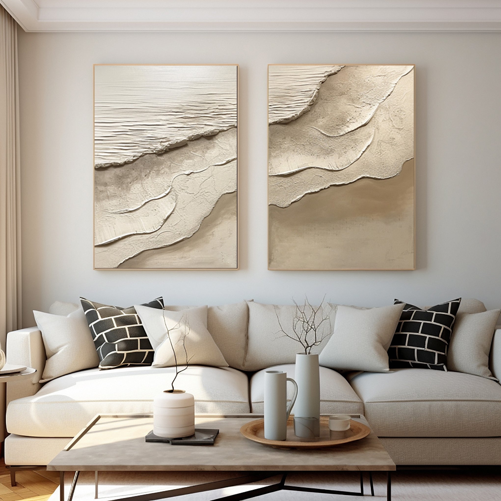 Contemporary Neutral Beach Art with Textured Sand and Water #BGA 301