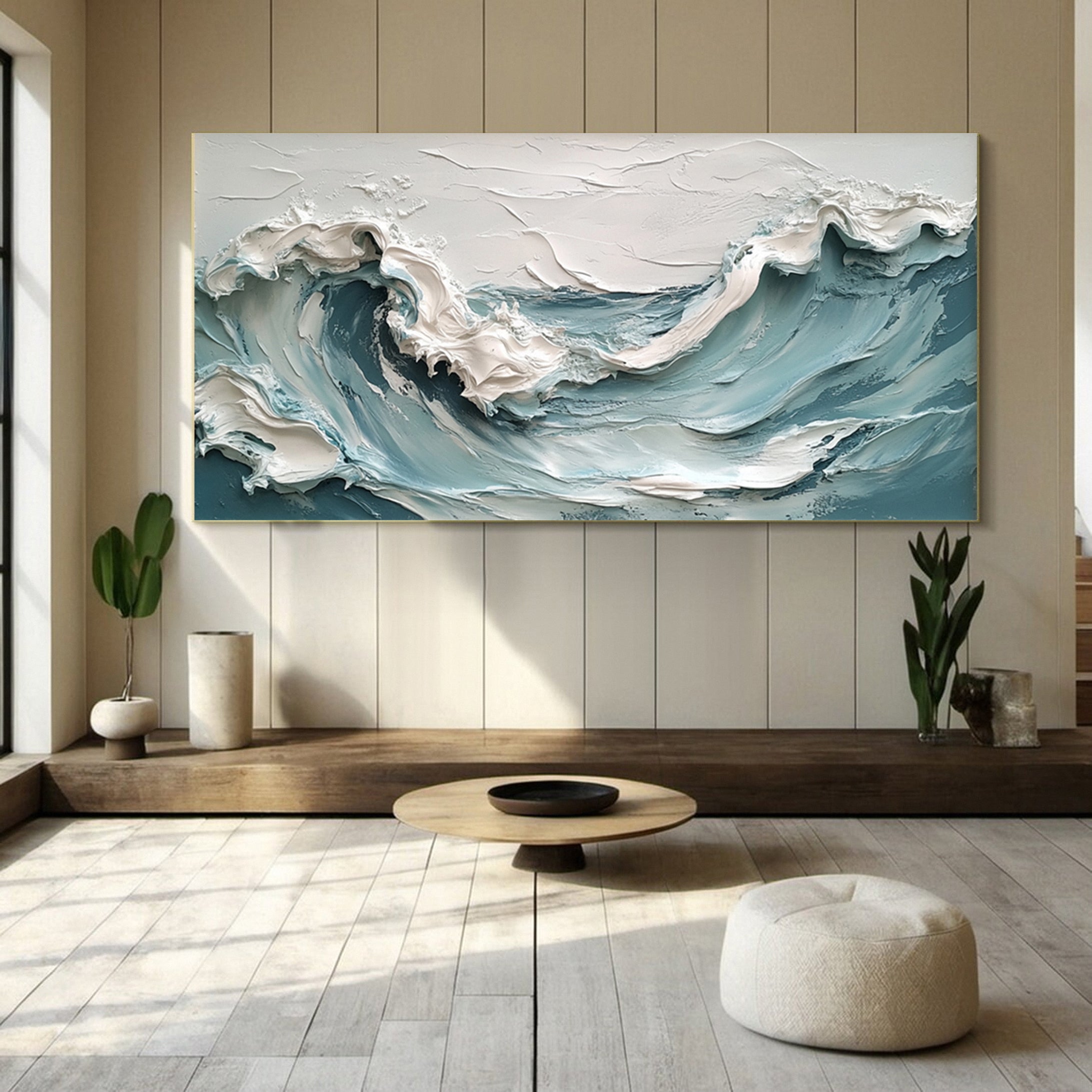 Marine Elegance Luxurious Blue Waves Oil Canvas for Modern Interiors #OP 010