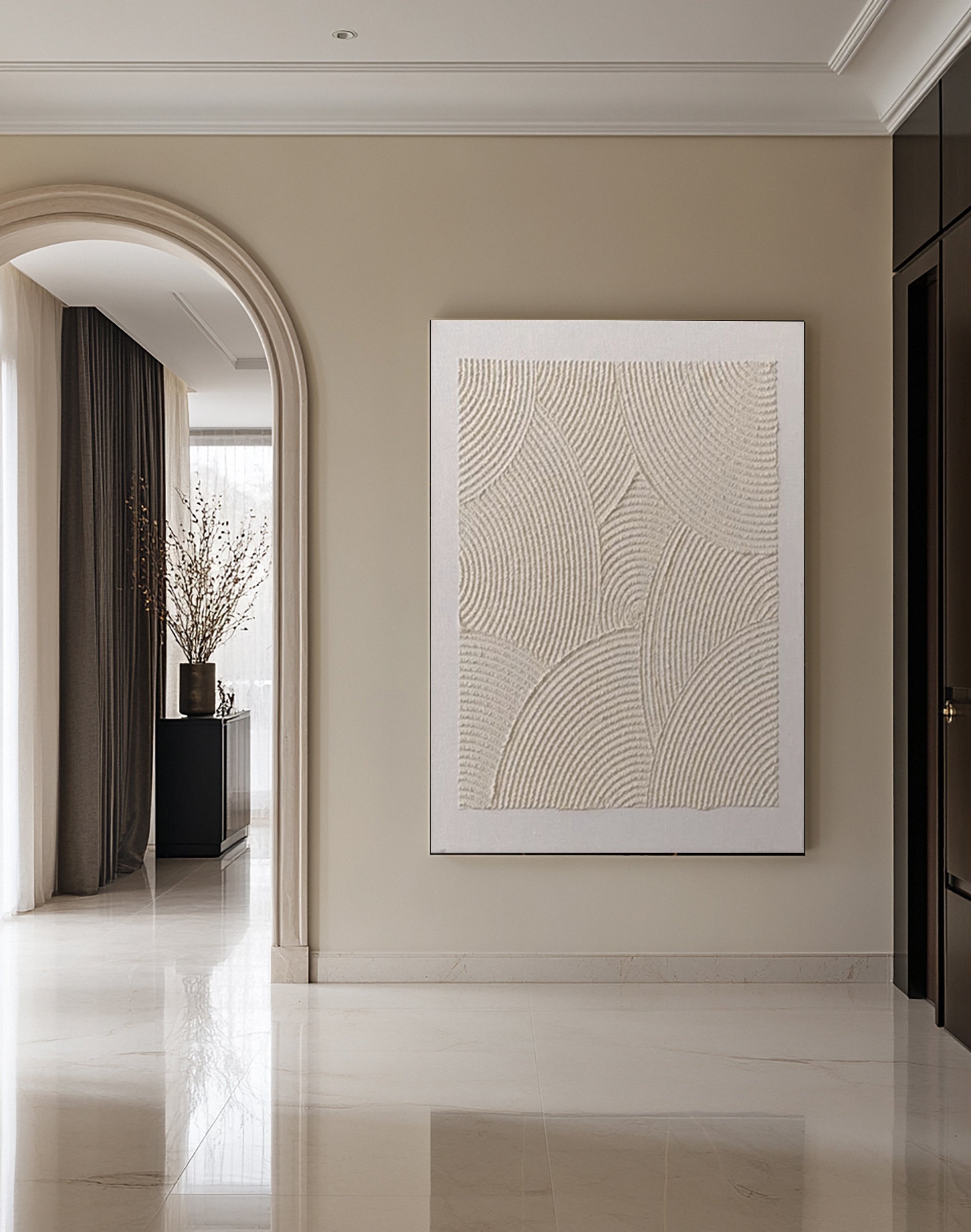 Minimalist Neutral Art with Textured Emanating Curves #BGA 315