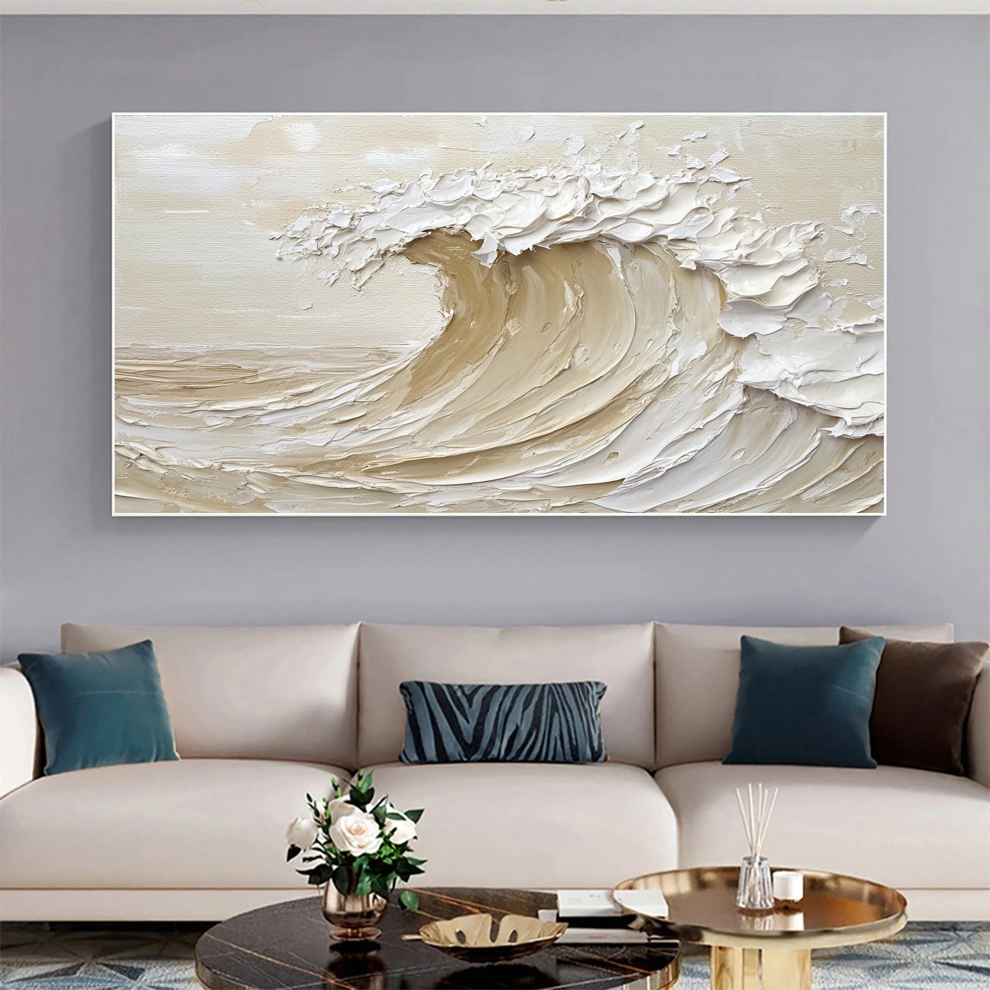 Large Abstract Seascape Canvas Textured Waves for Elegant Interiors #OP 033