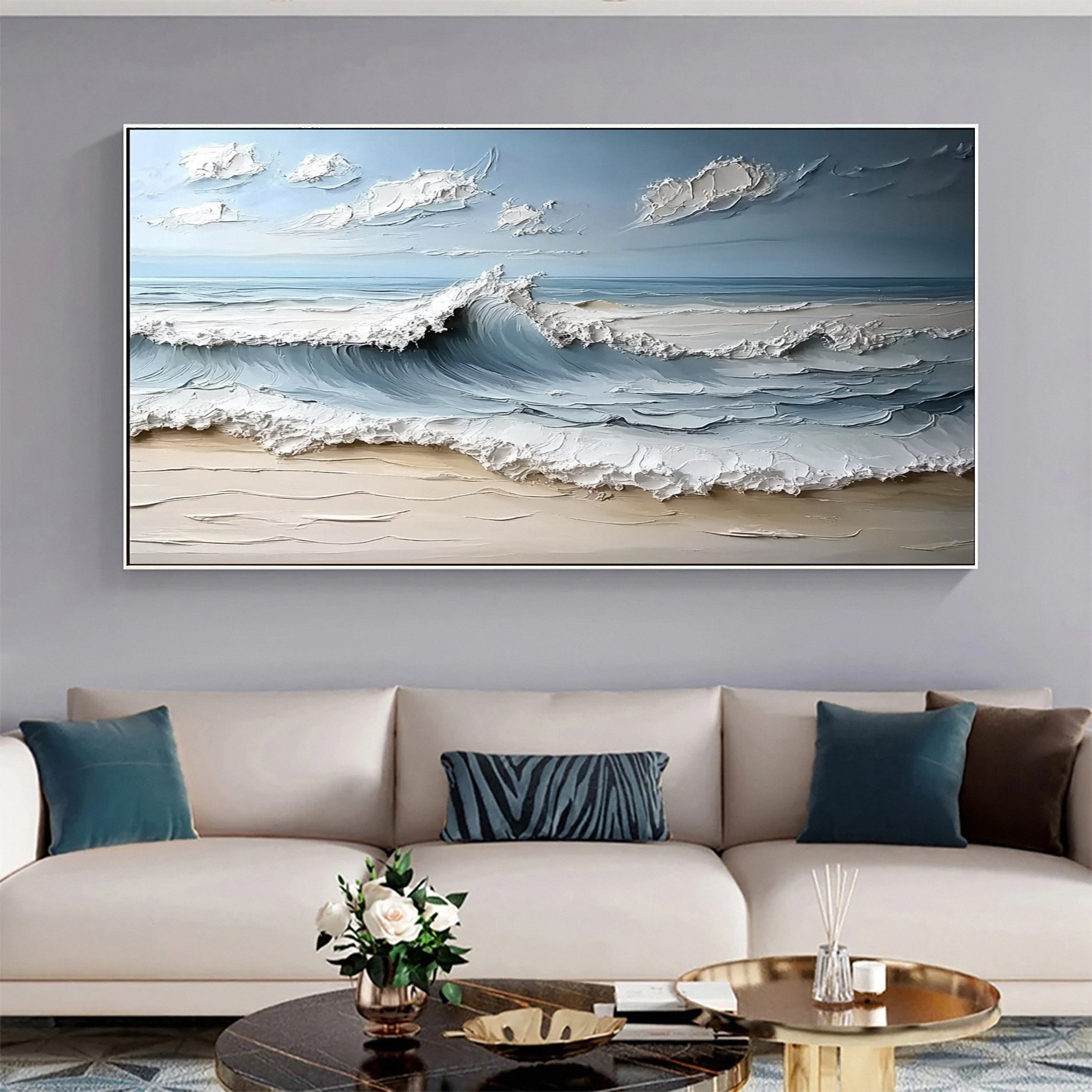 Large Abstract Sea Waves Artwork for Contemporary Wall Decor #OP 013