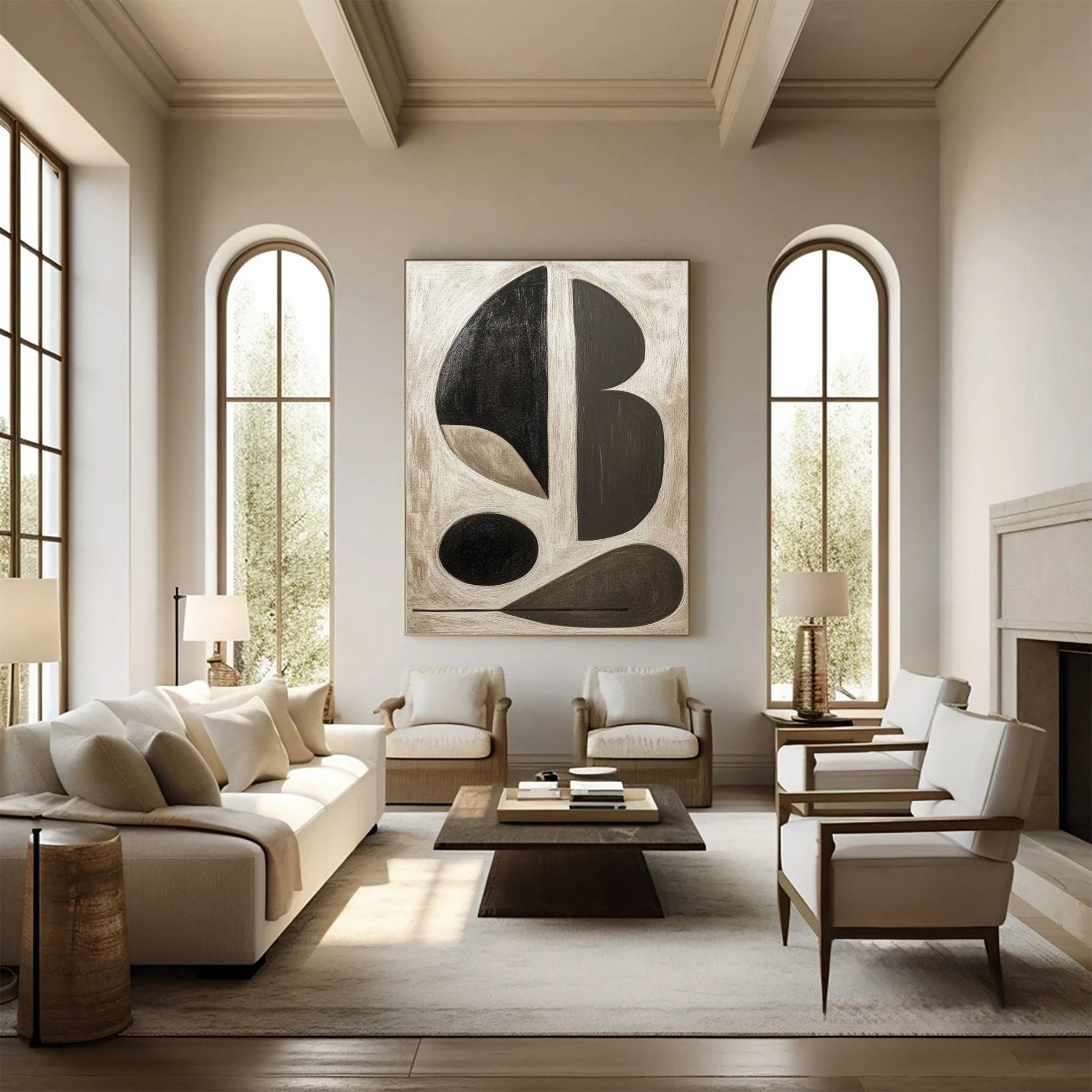 Bold Black and White Geometric Abstract Canvas Art #WS 045