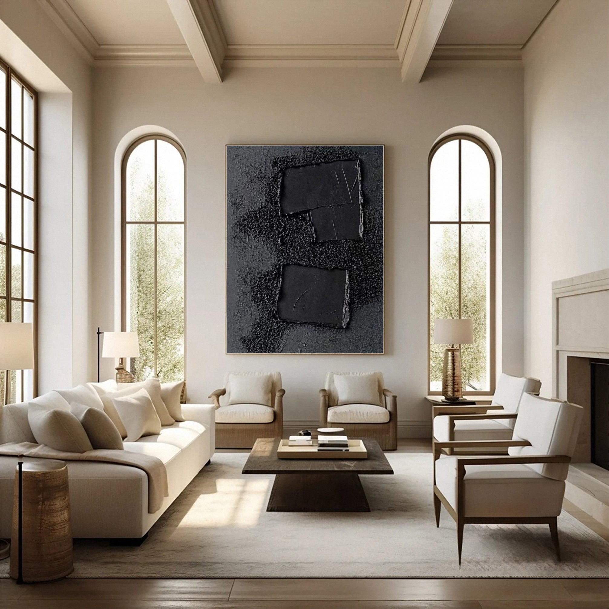 Monochrome Elegance Textured Black Abstract Wall Art #BM 126