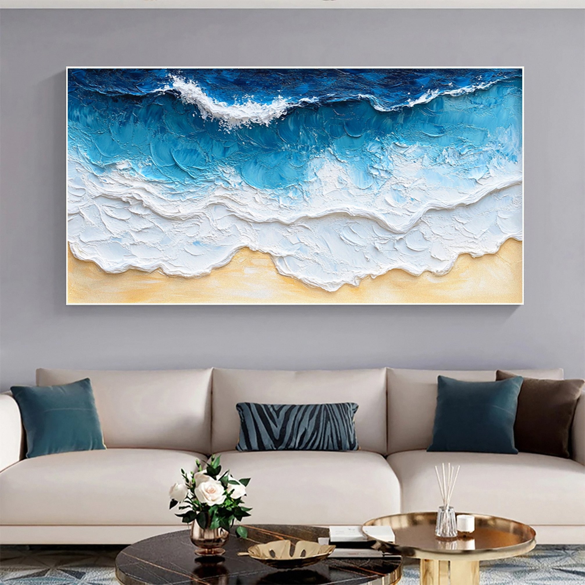 Large Abstract Seascape Canvas Textured Waves for Elegant Interiors #OP 022