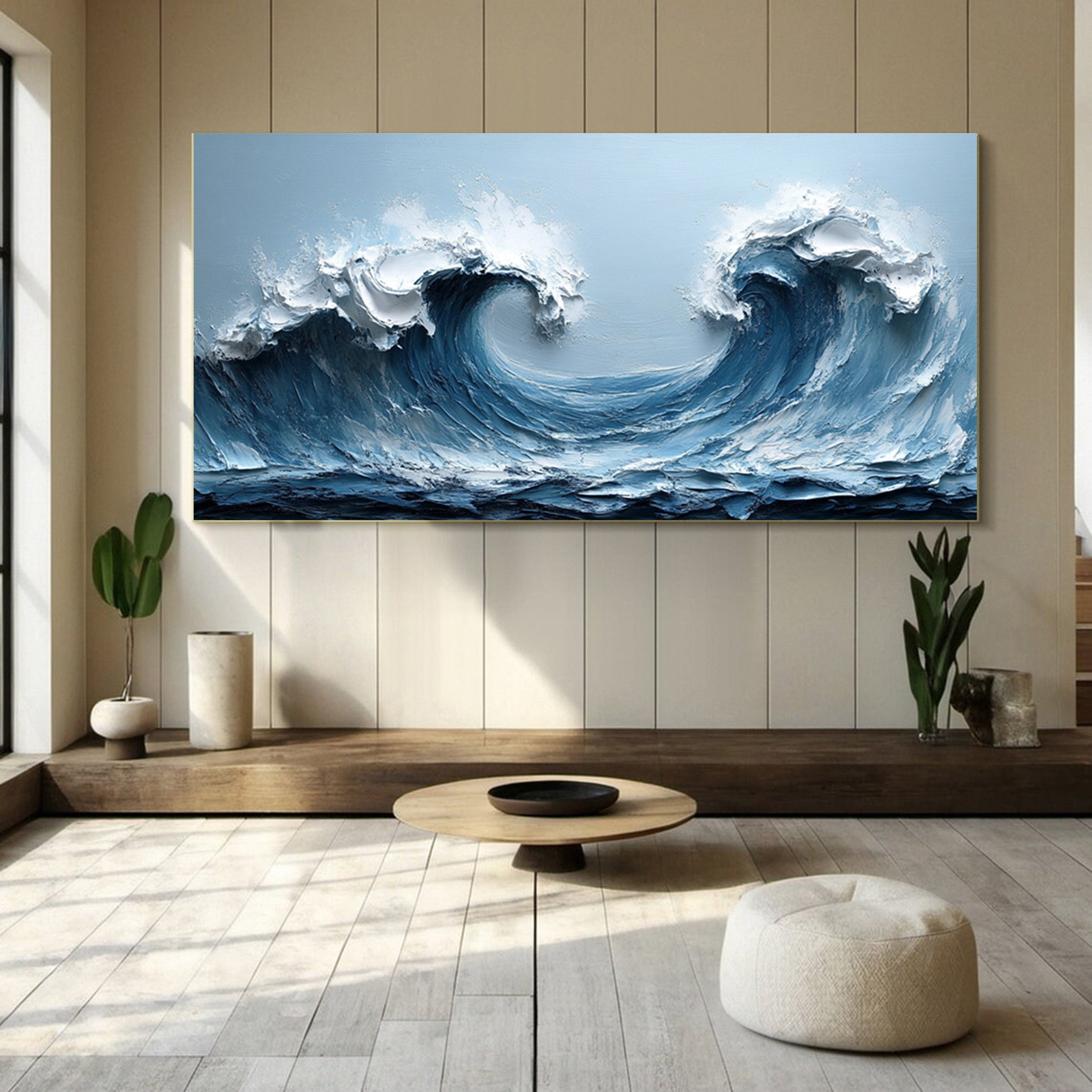 Large Abstract Seascape Canvas Textured Waves for Elegant Interiors #OP 019