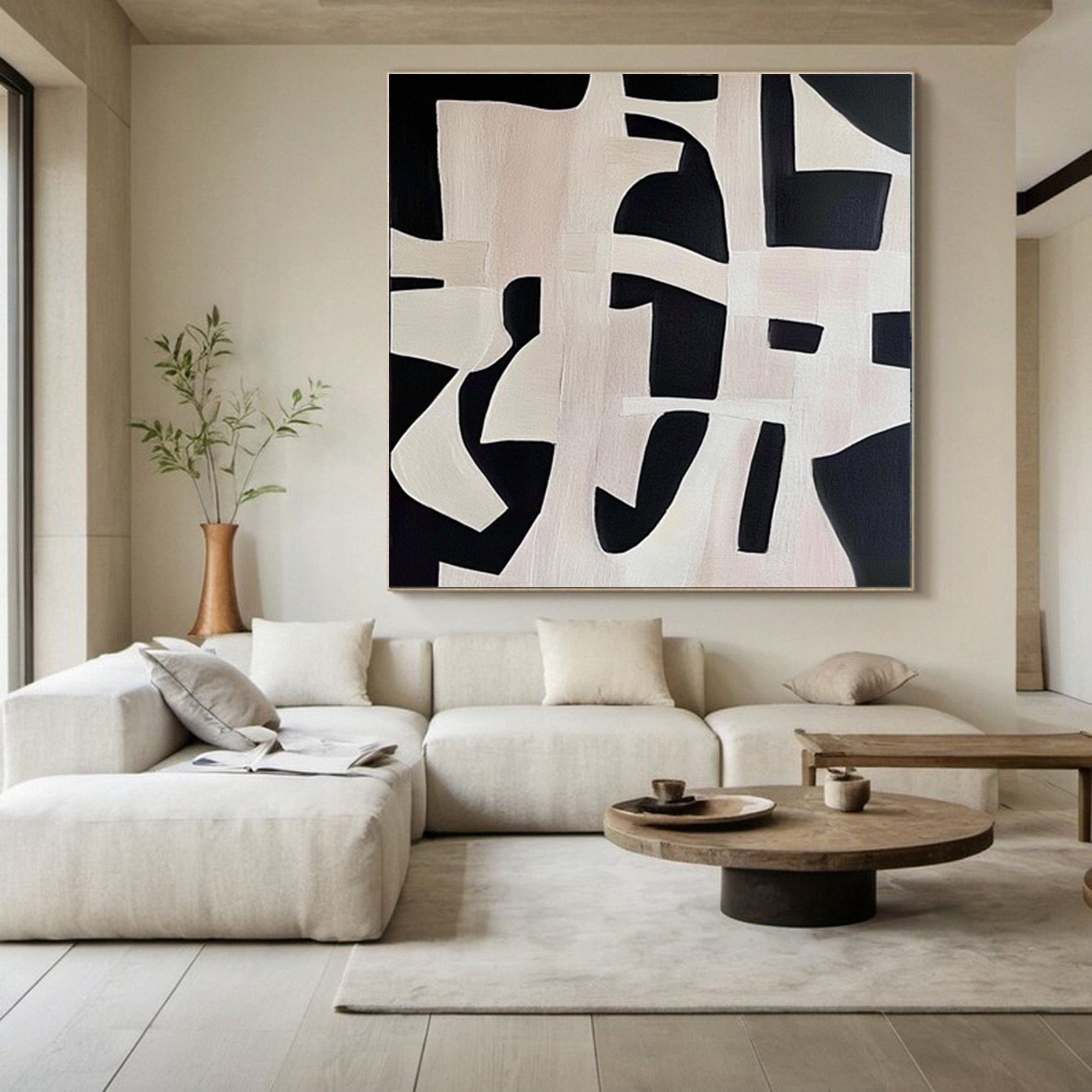 Monochrome Geometry Modern Art Canvas #BWA 016