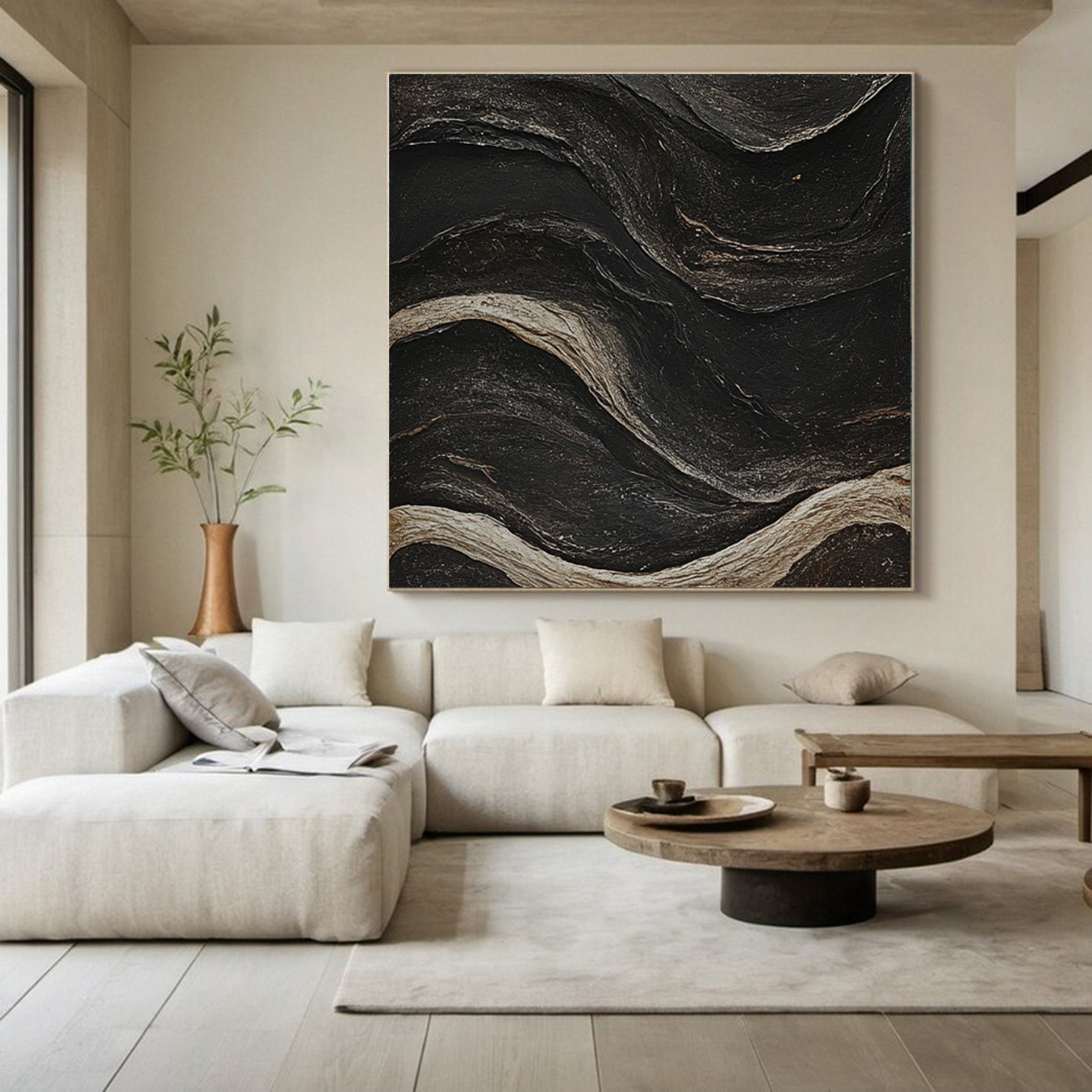 Monochrome Elegance Textured Black Abstract Wall Art #BM 129
