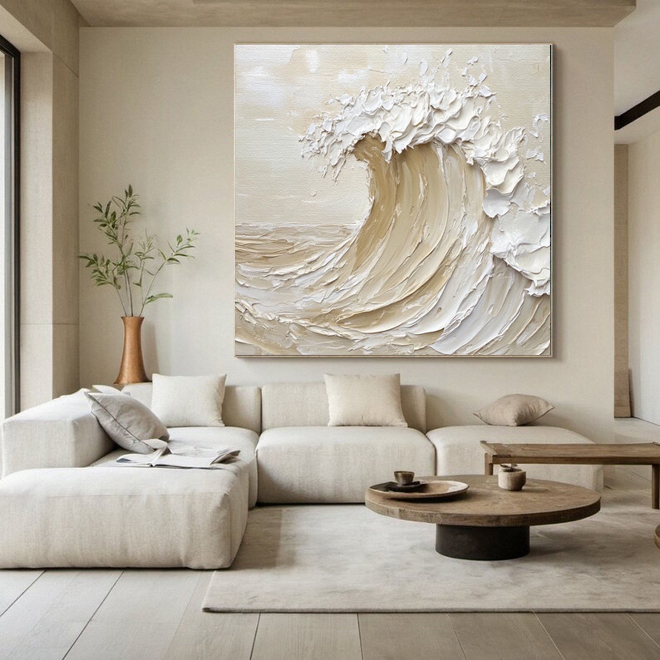Luxury Ocean Wave Art with 3D Textured Finish for Upscale Homes #OP 037