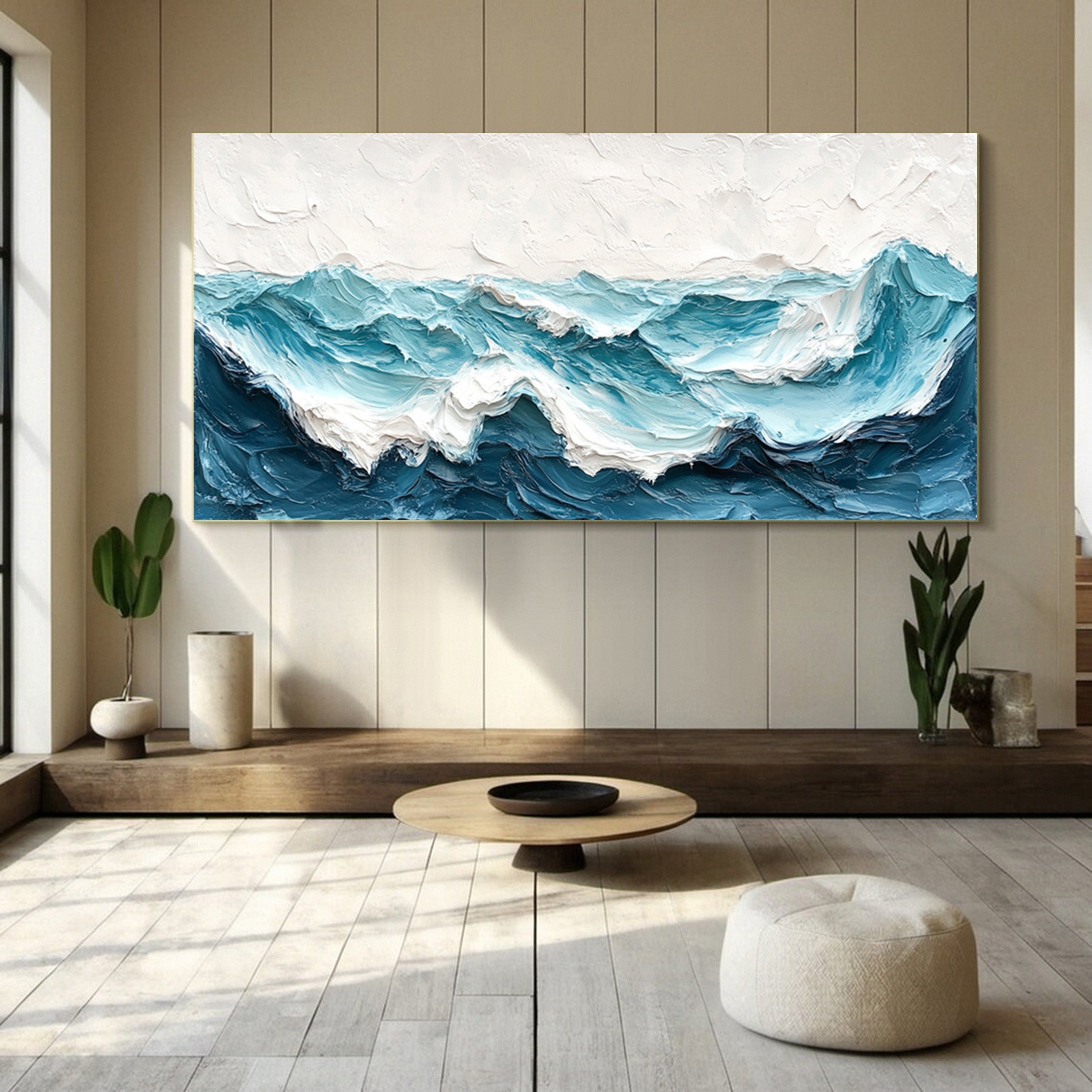 Large Abstract Seascape Canvas Textured Waves for Elegant Interiors #OP 021