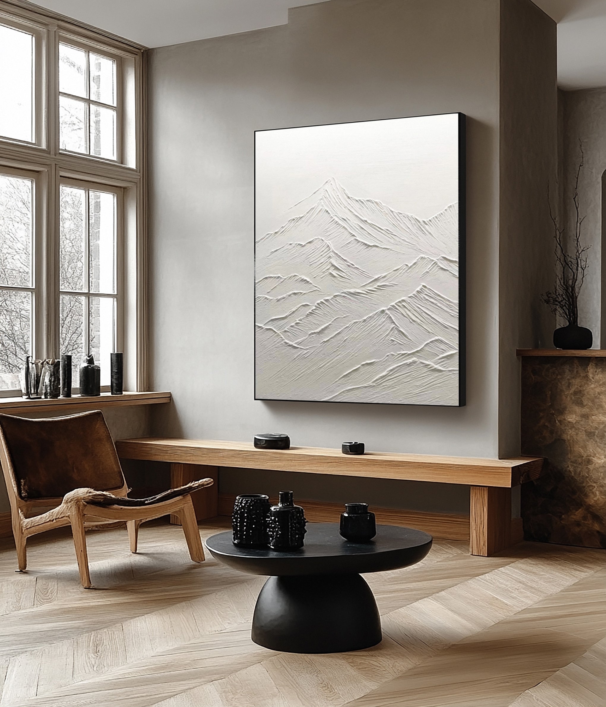 Modern Abstract Canvas with Textured White Ridges and Valleys #BGA 344