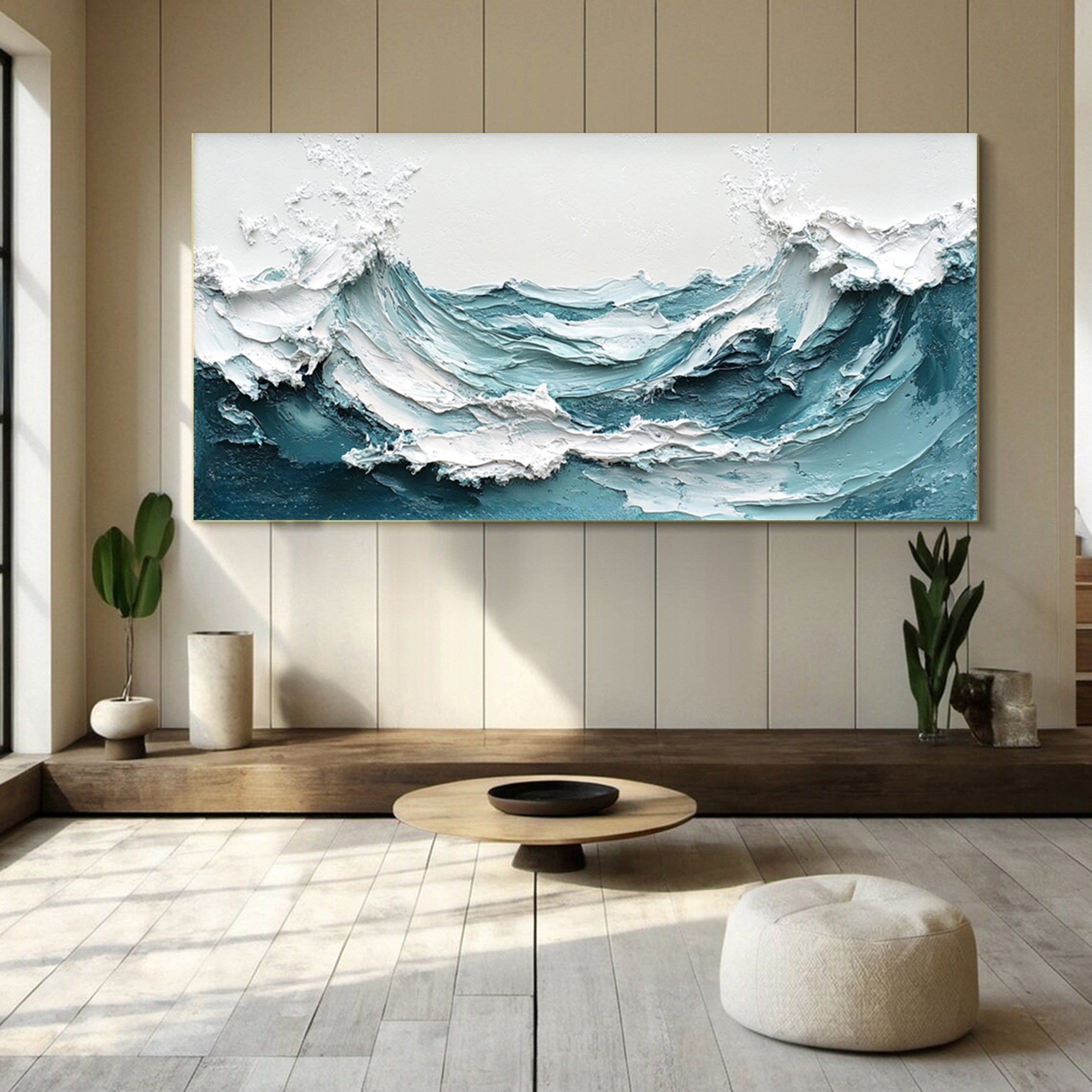 Marine Elegance Luxurious Blue Waves Oil Canvas for Modern Interiors #OP 009