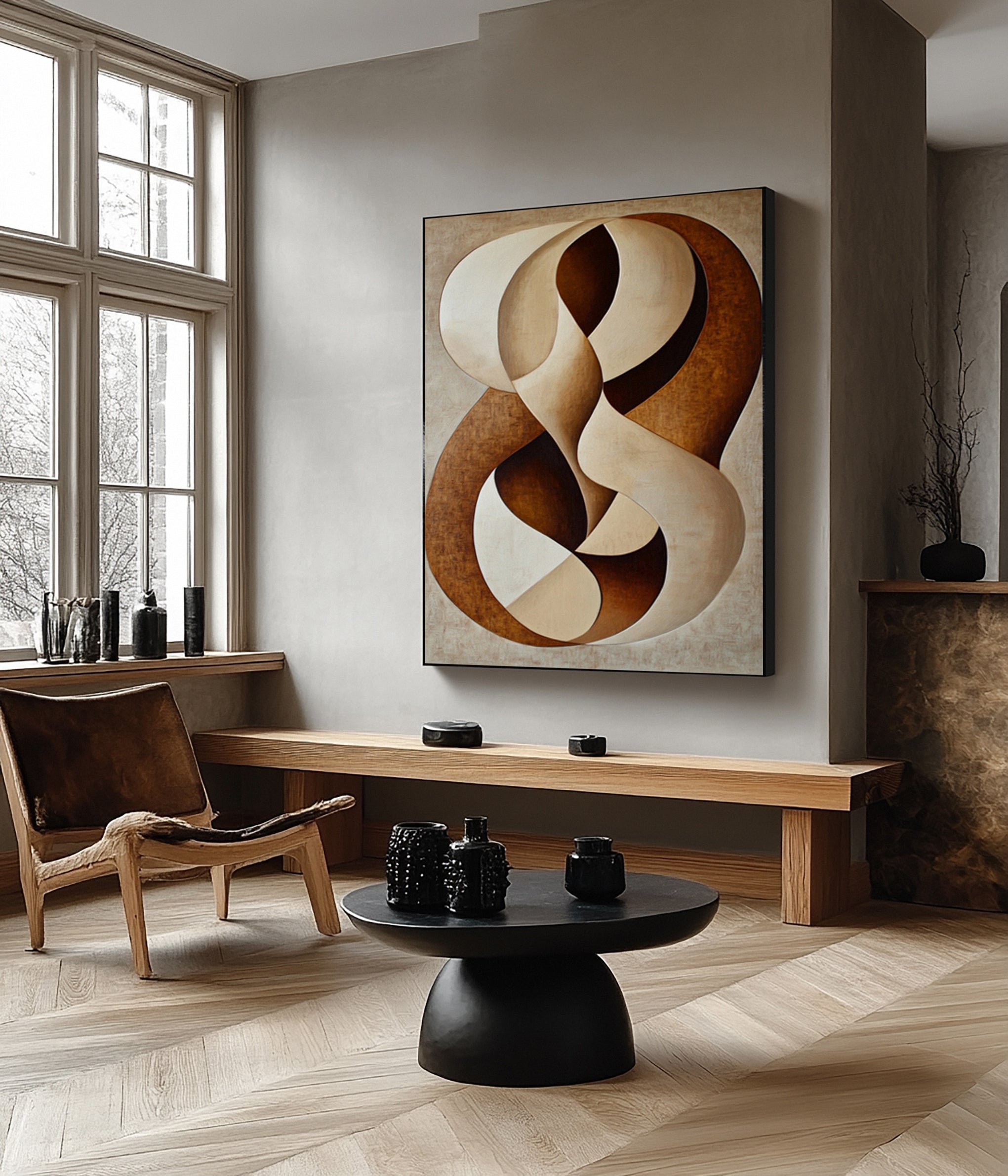 Neutral Flow: Modern Abstract with Interlocking Organic Shape #BGA 295