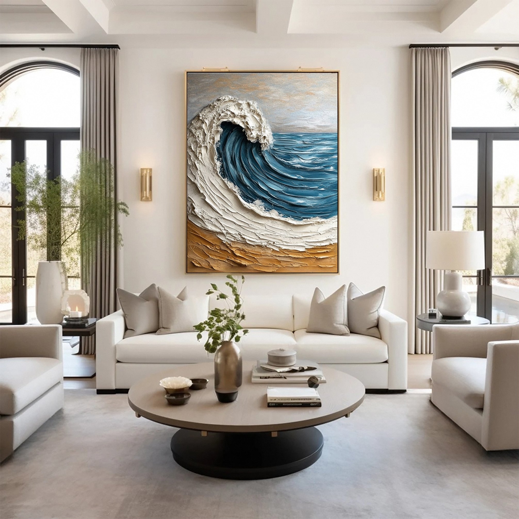 Luxury Ocean Wave Art with 3D Textured Finish for Upscale Homes #OP 044