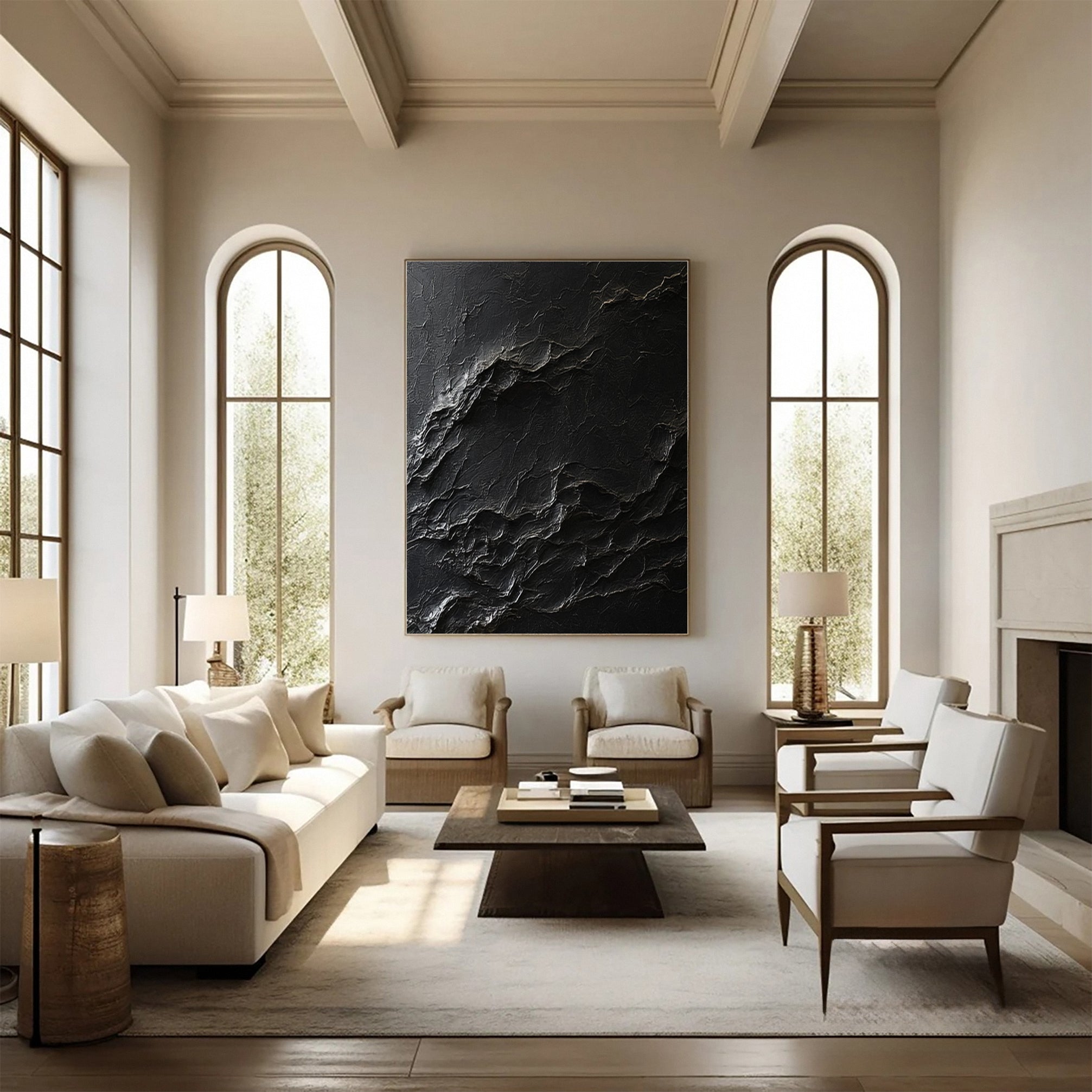 Monochrome Elegance Textured Black Abstract Wall Art #BM 120