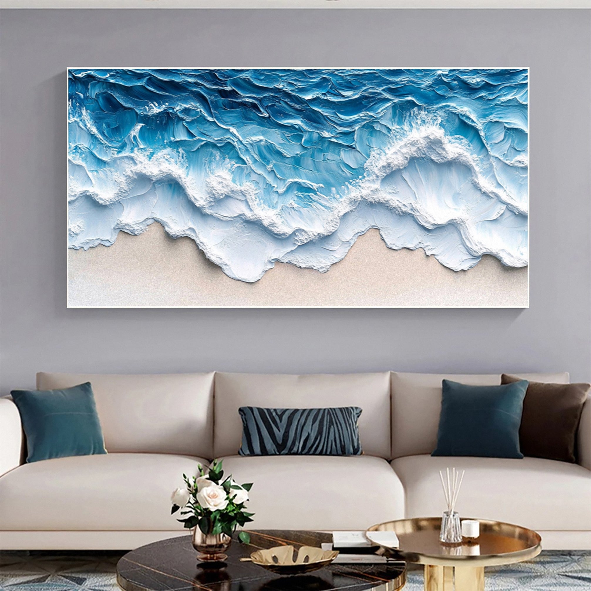 Large Abstract Seascape Canvas Textured Waves for Elegant Interiors #OP 023