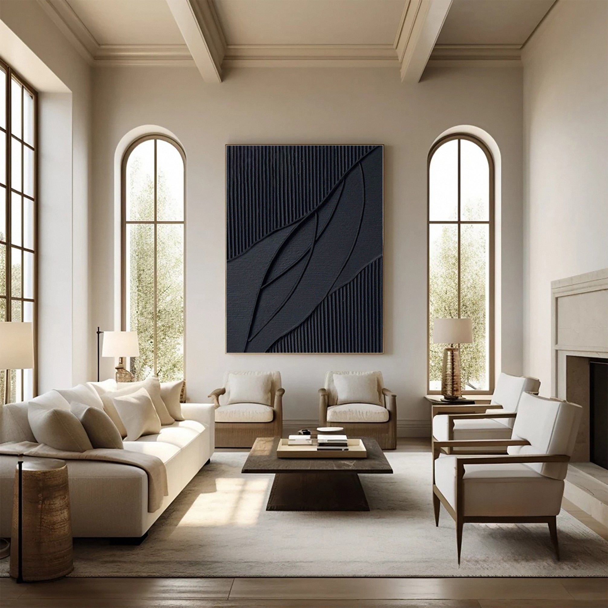 Monochrome Elegance Textured Black Abstract Wall Art #BM 124