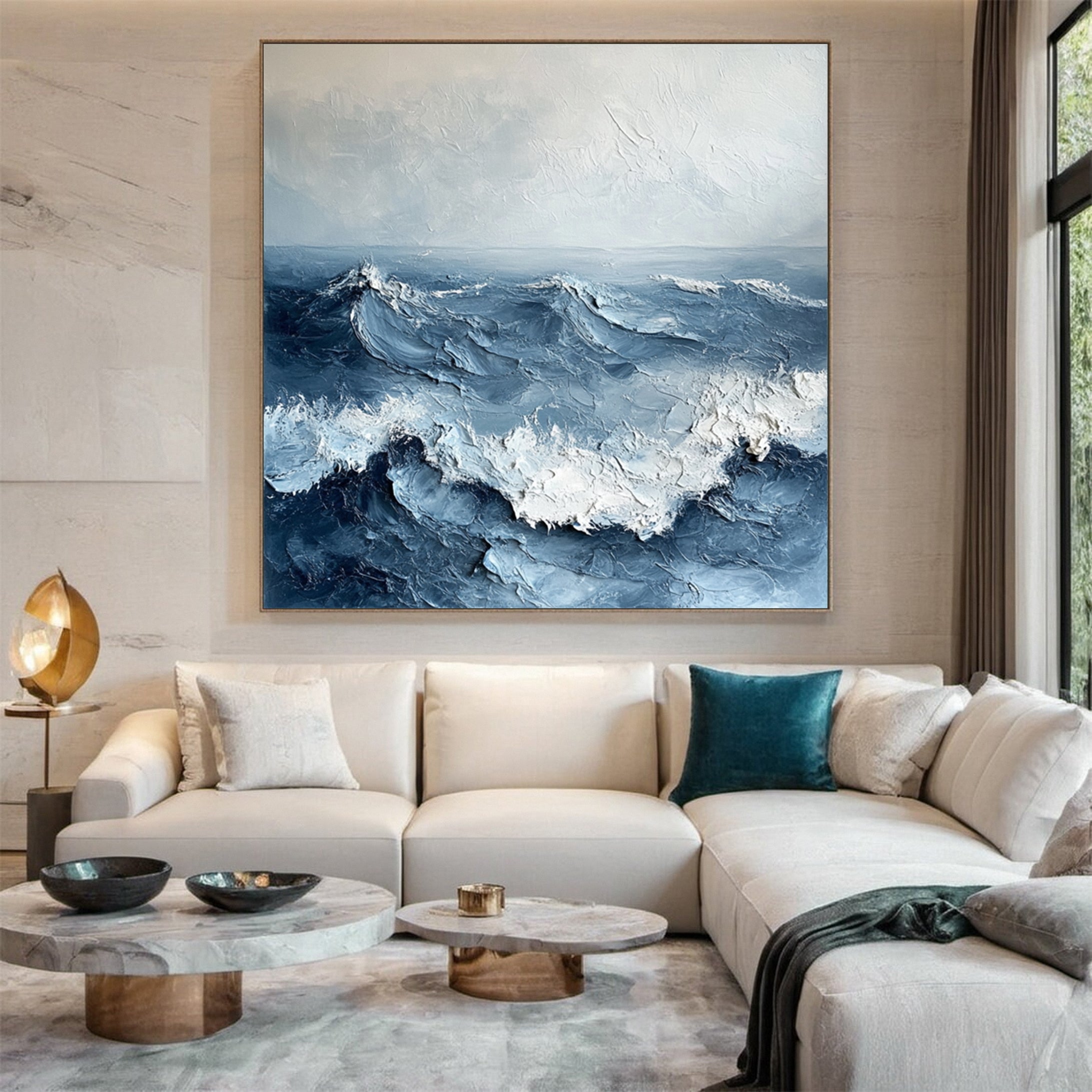 Luxury Ocean Wave Art with 3D Textured Finish for Upscale Homes #OP 036