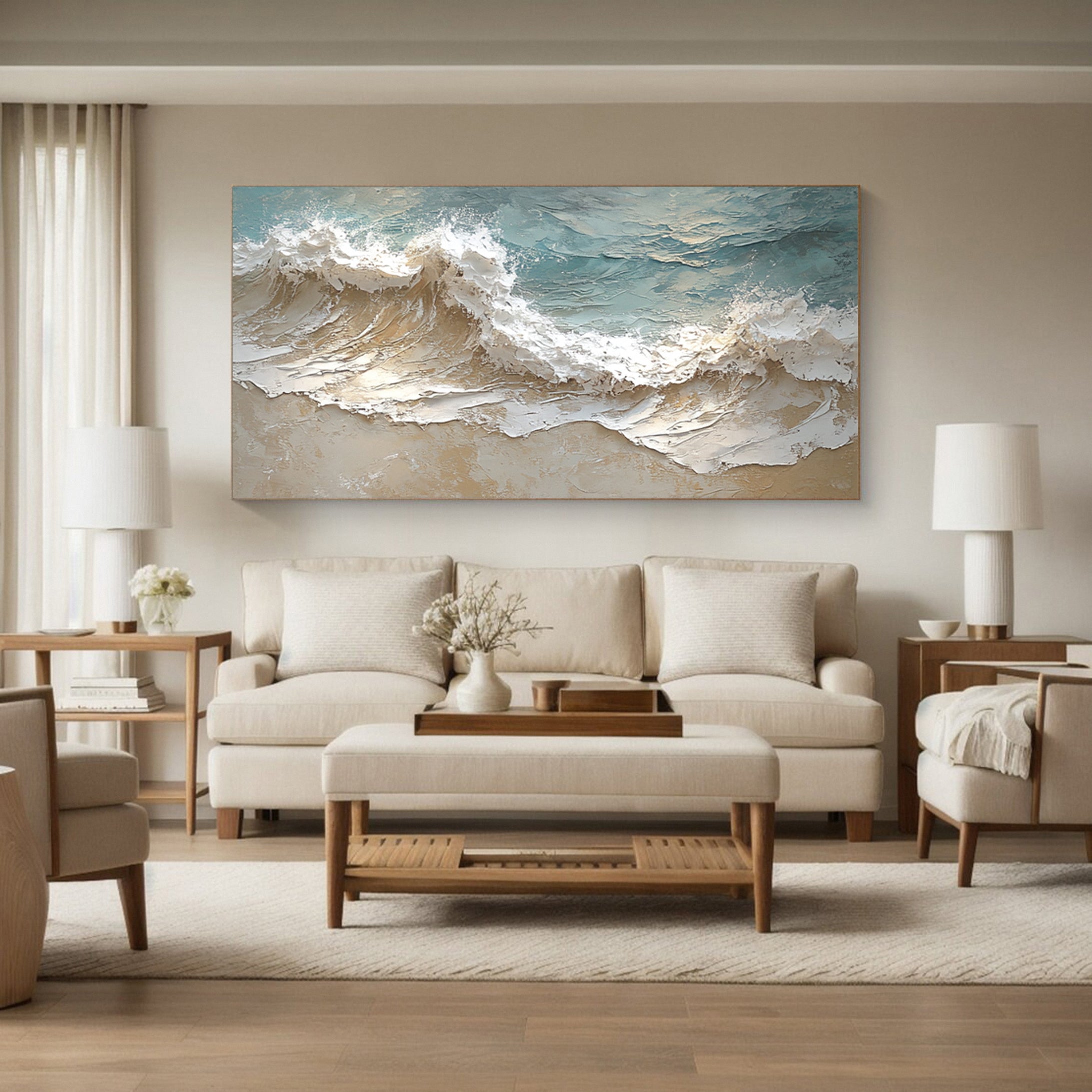 Coastal Abstract Wall Art Oversized Wave Painting Home #WG 037