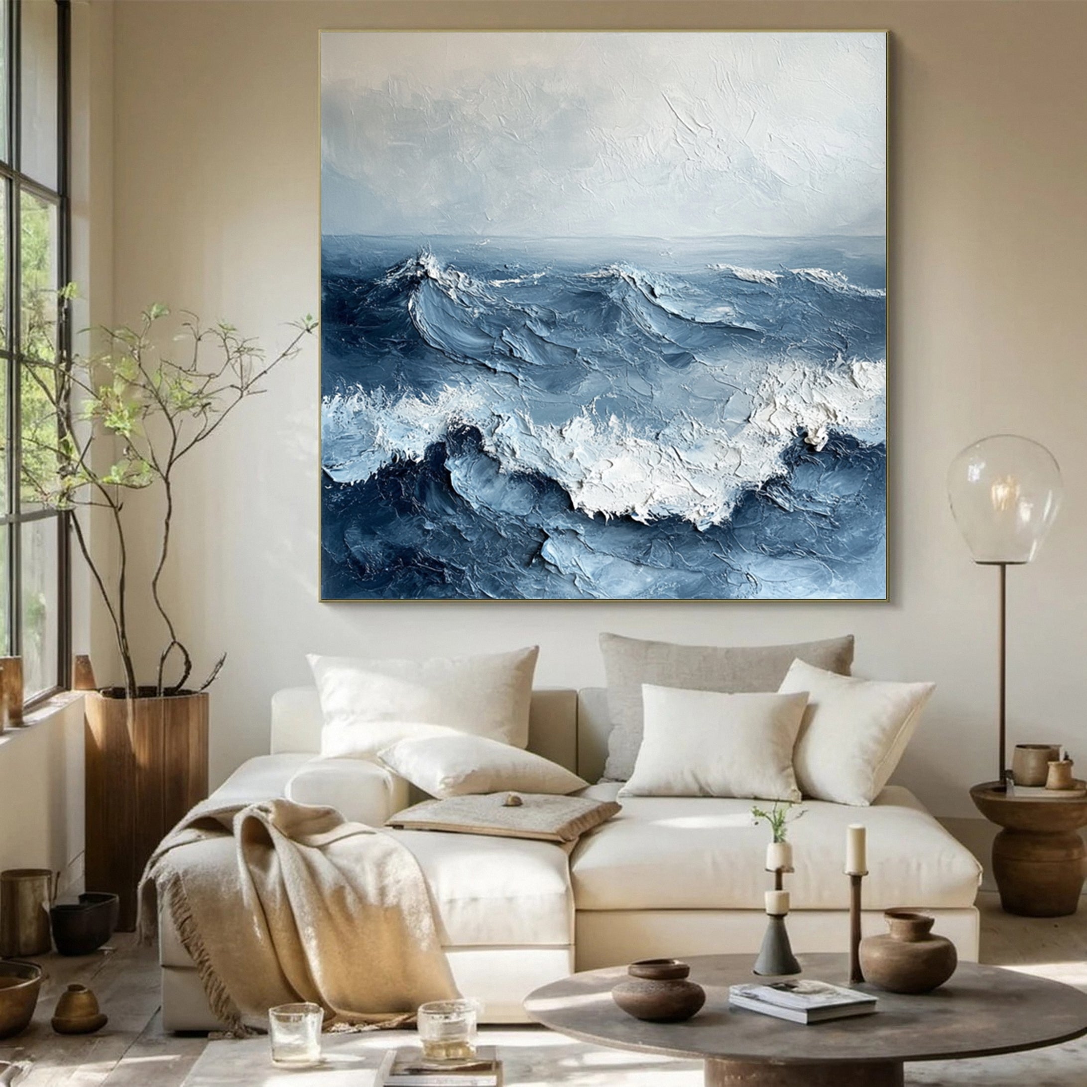 Luxury Ocean Wave Art with 3D Textured Finish for Upscale Homes #OP 036