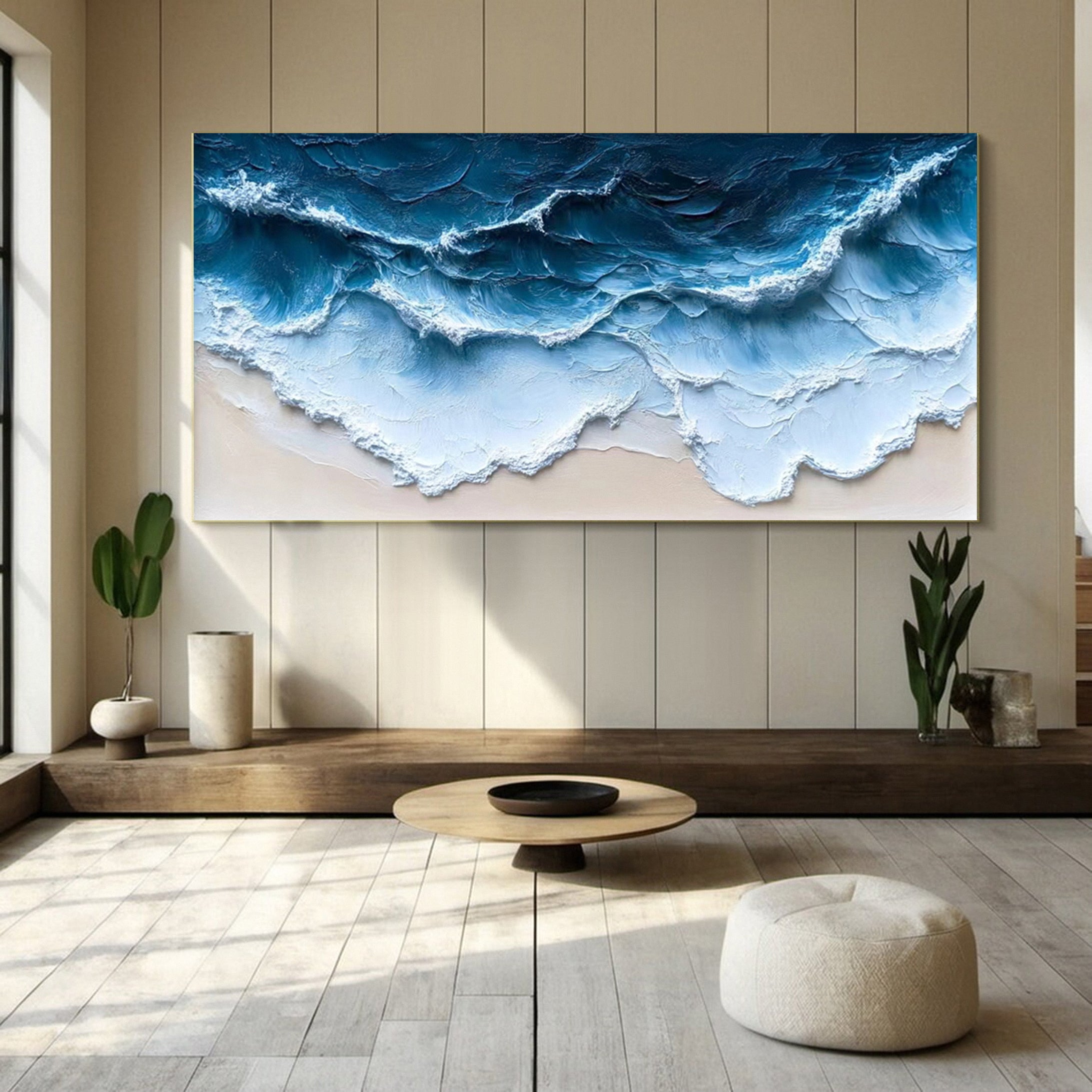 Coastal Serenity Textured Ocean Waves Oil Painting for Living Room #OP 004