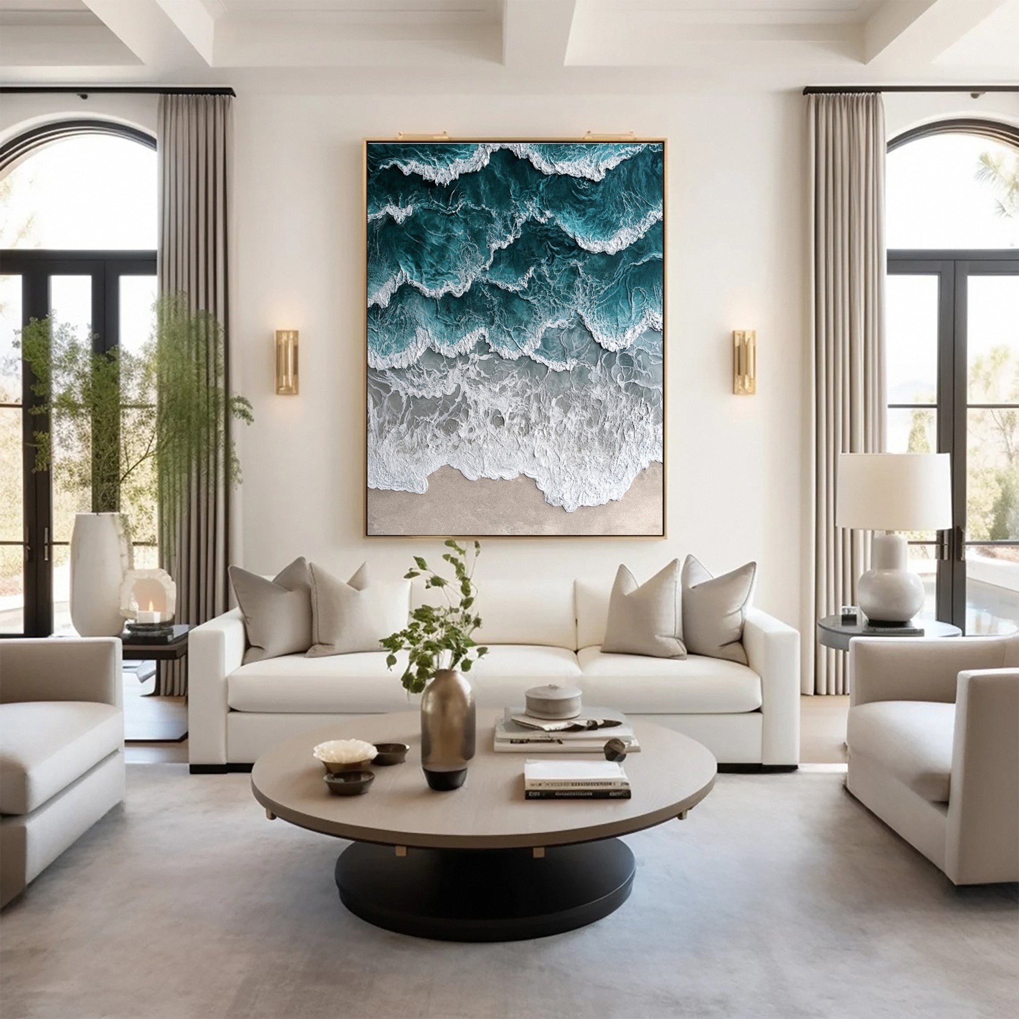 Large Abstract Seascape Canvas Textured Waves for Elegant Interiors #OP 026