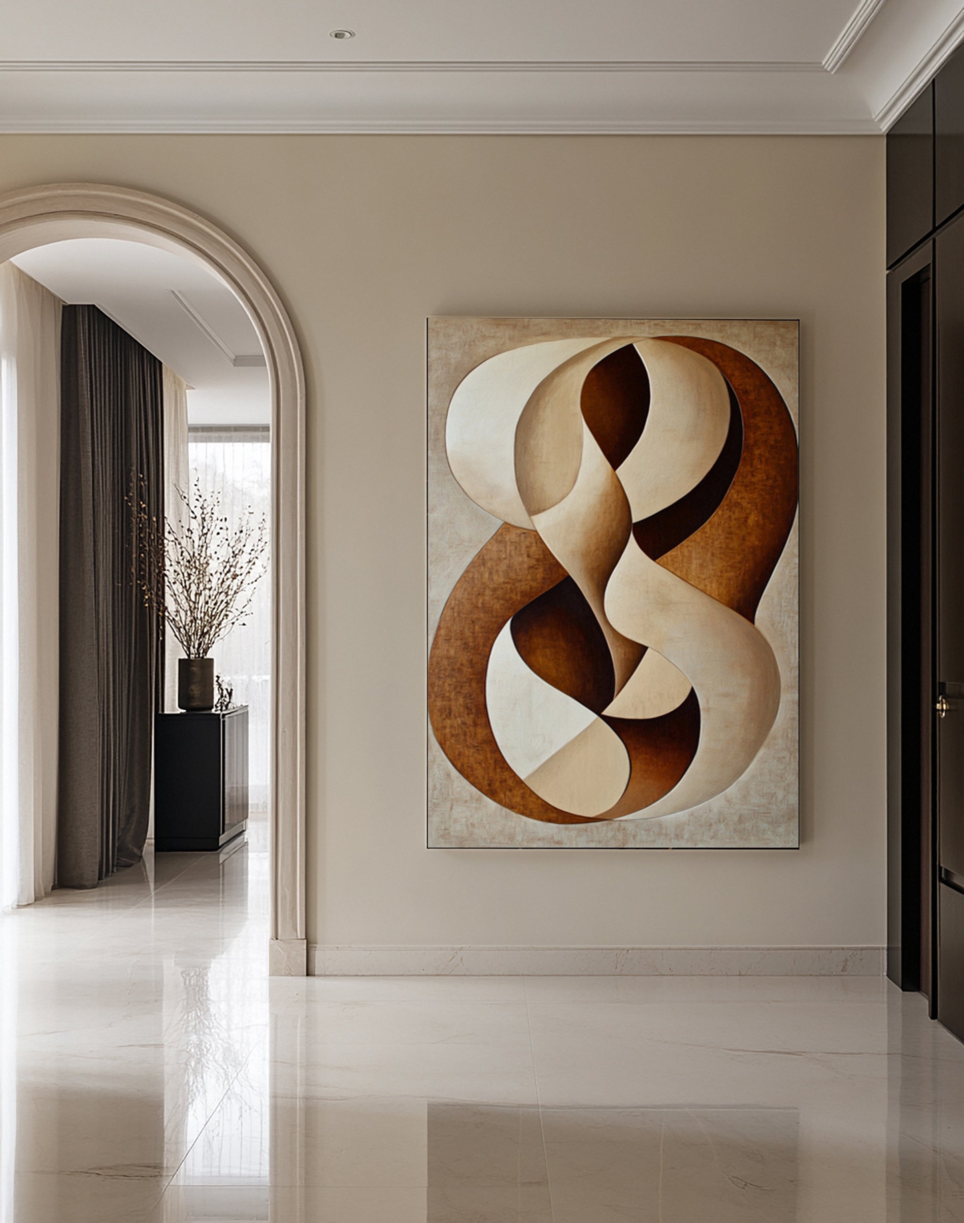 Neutral Flow: Modern Abstract with Interlocking Organic Shape #BGA 295