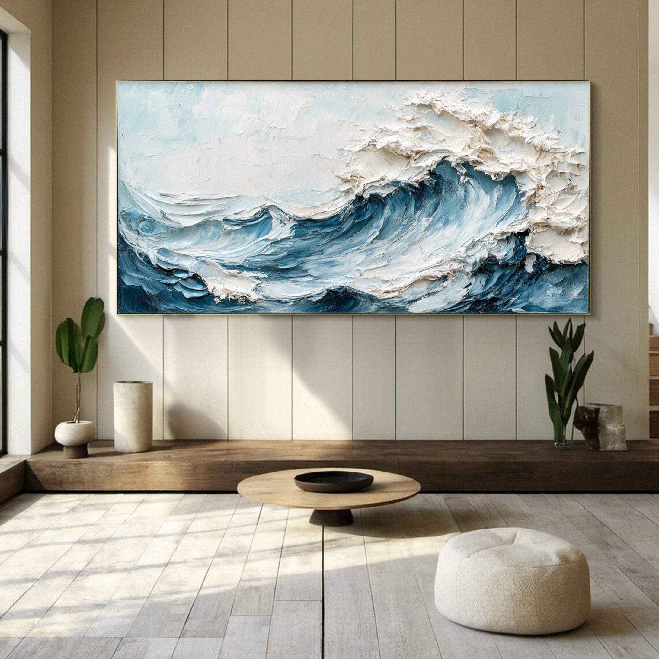 Marine Elegance Luxurious Blue Waves Oil Canvas for Modern Interiors #OP 008