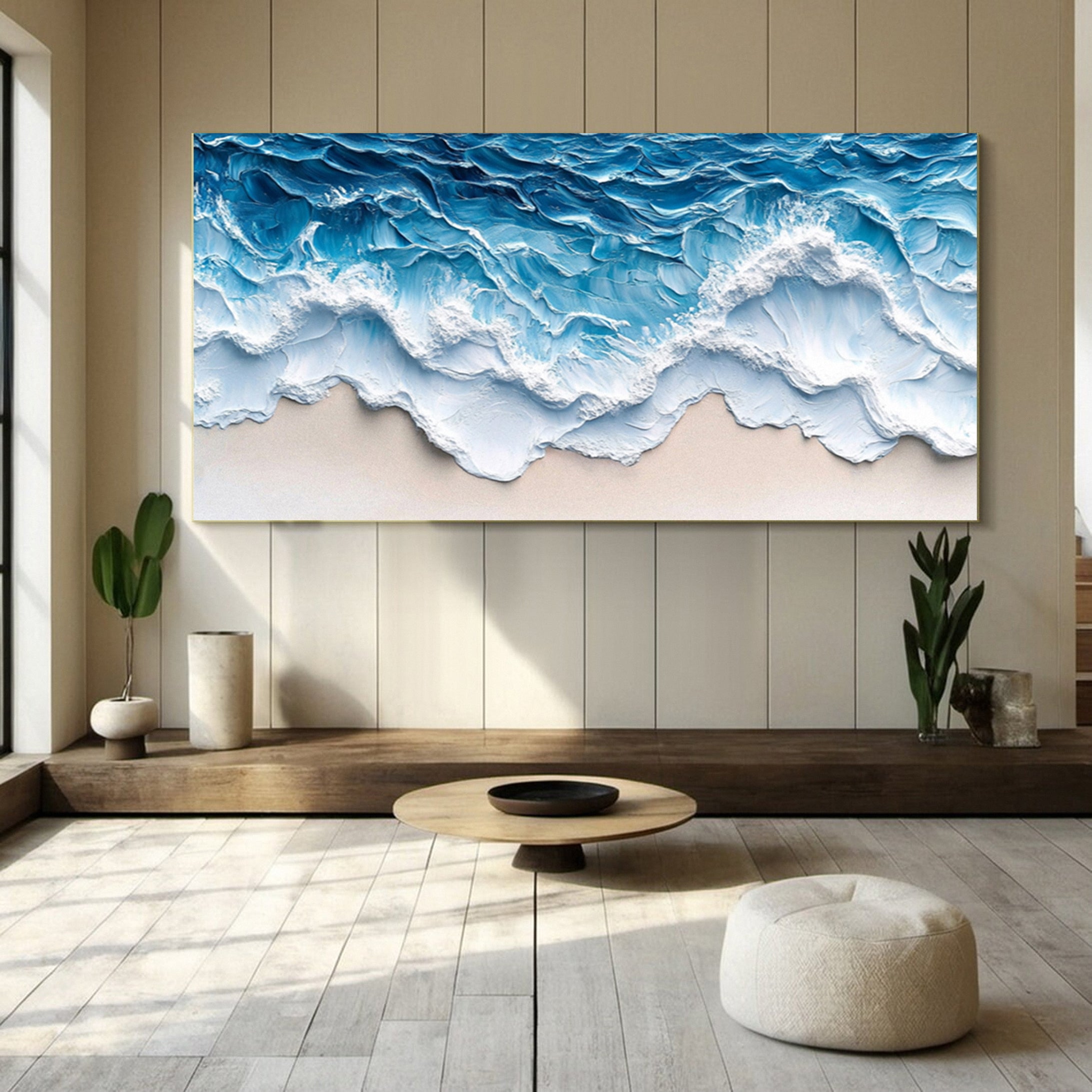 Large Abstract Seascape Canvas Textured Waves for Elegant Interiors #OP 023
