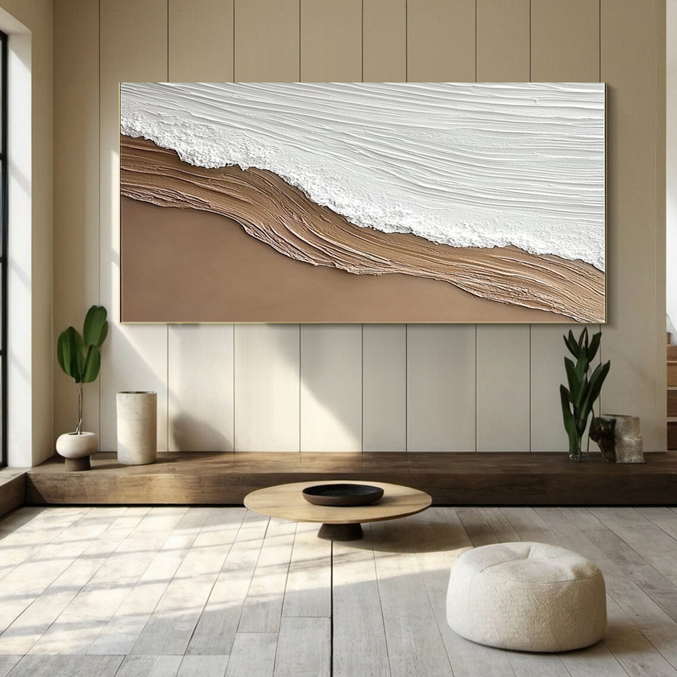 Coastal Serenity Textured Ocean Waves Oil Painting for Living Room #OP 003