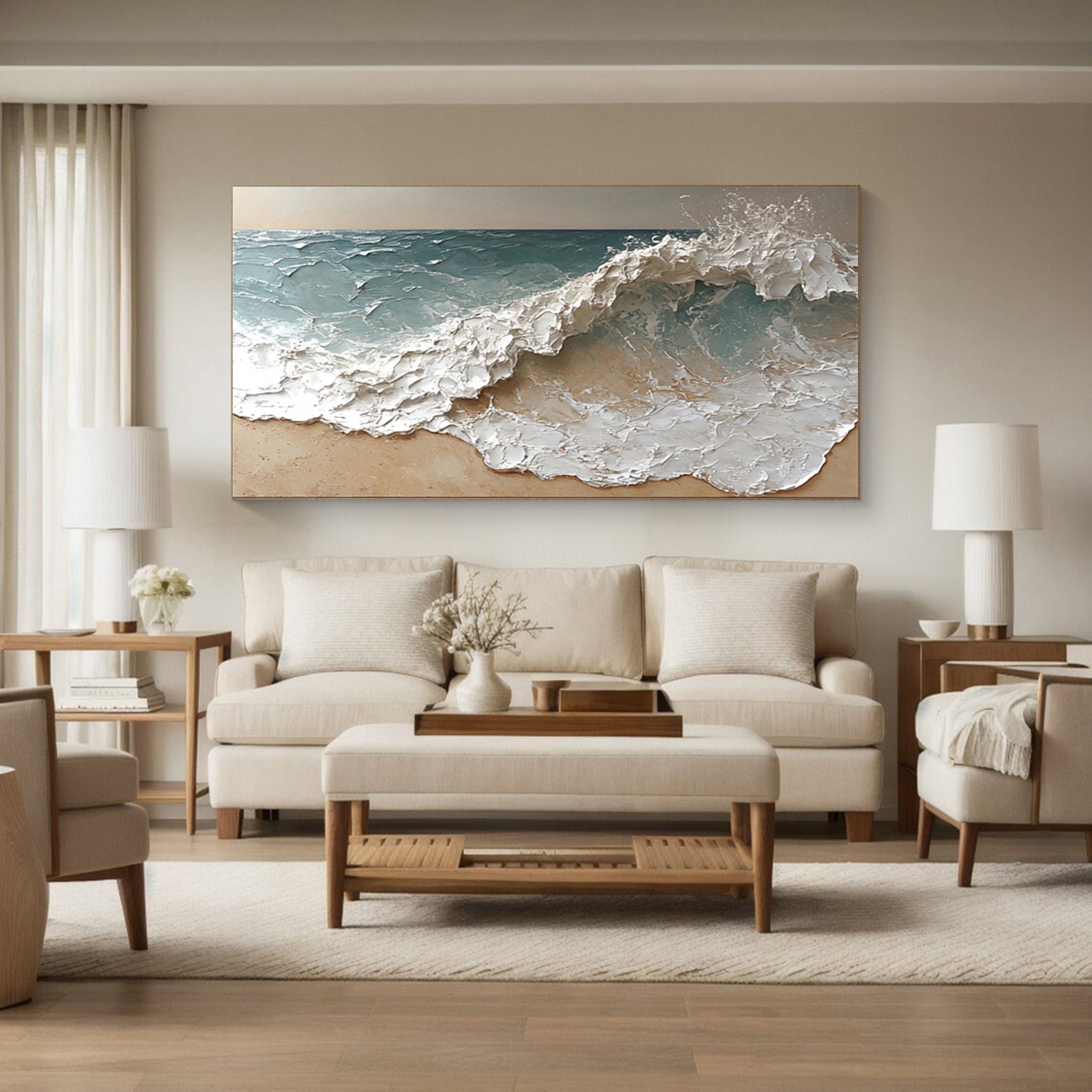 Modern Textured Ocean Landscape Painting Living Room #WG 038