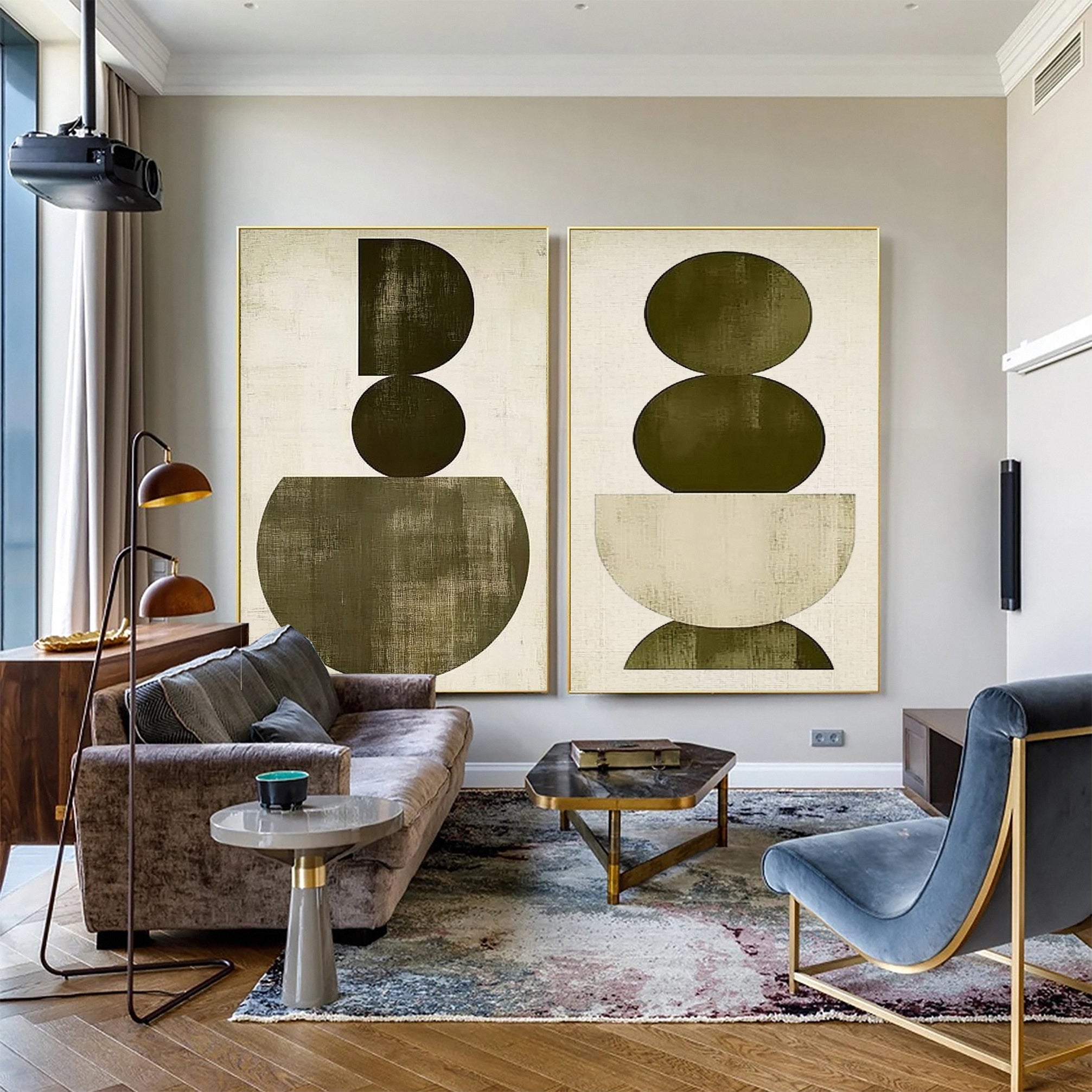 Large Wabi Sabi Geometric Abstract Canvas Art Set Of 2 #WS 051