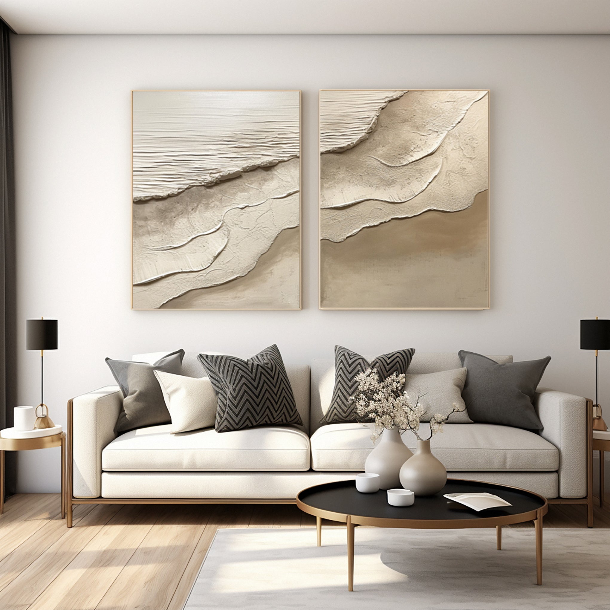 Contemporary Neutral Beach Art with Textured Sand and Water #BGA 301