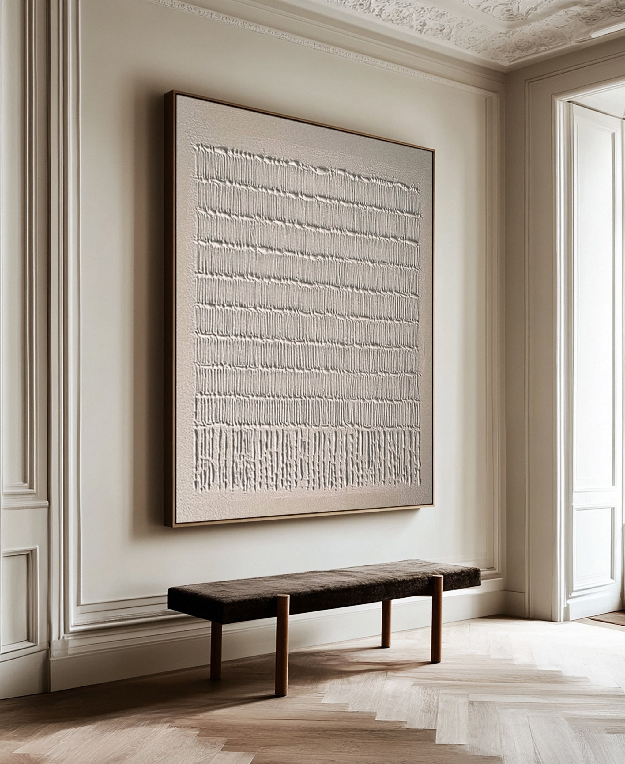 Contemporary Neutral Painting with Repeated Vertical Impasto #BGA 307