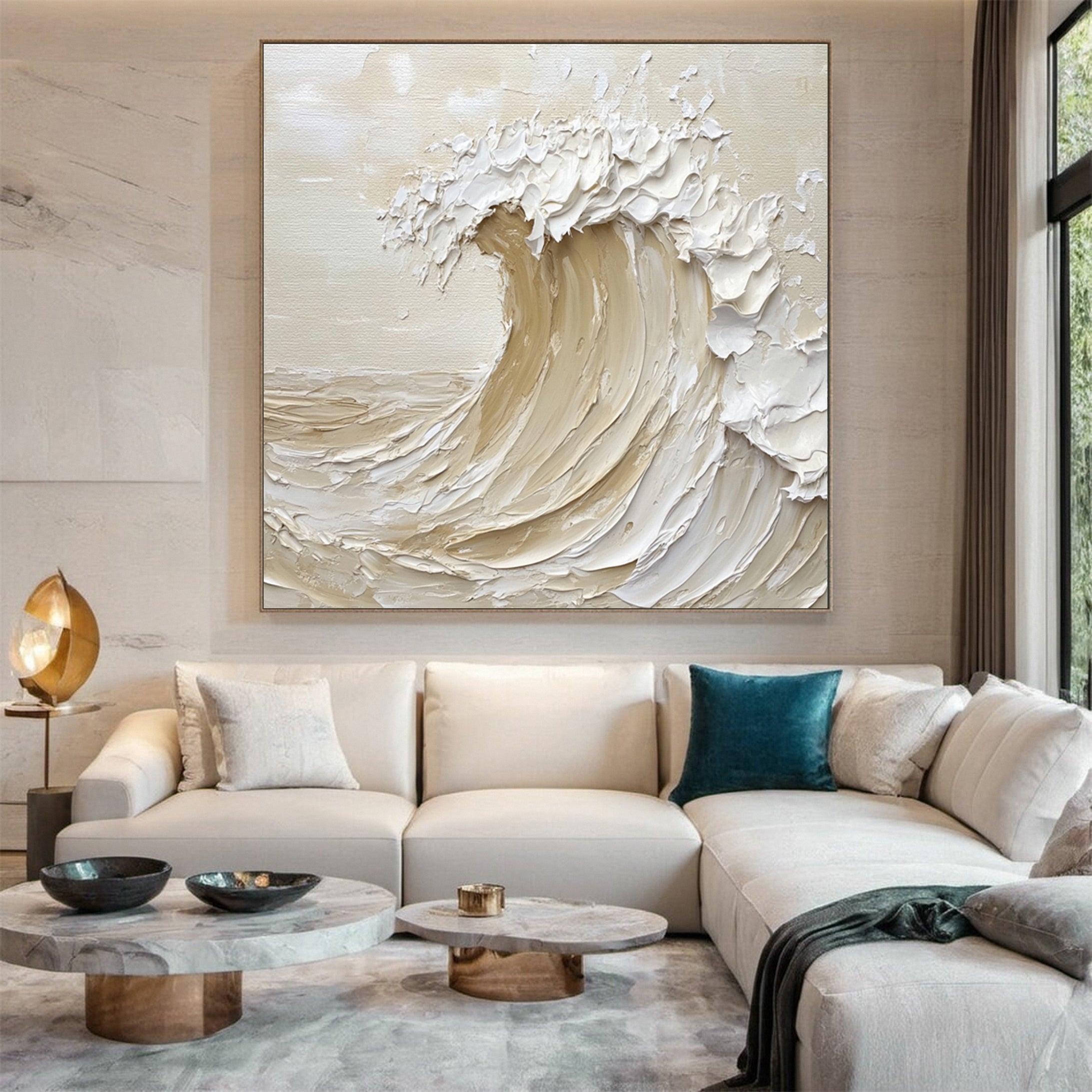Luxury Ocean Wave Art with 3D Textured Finish for Upscale Homes #OP 037