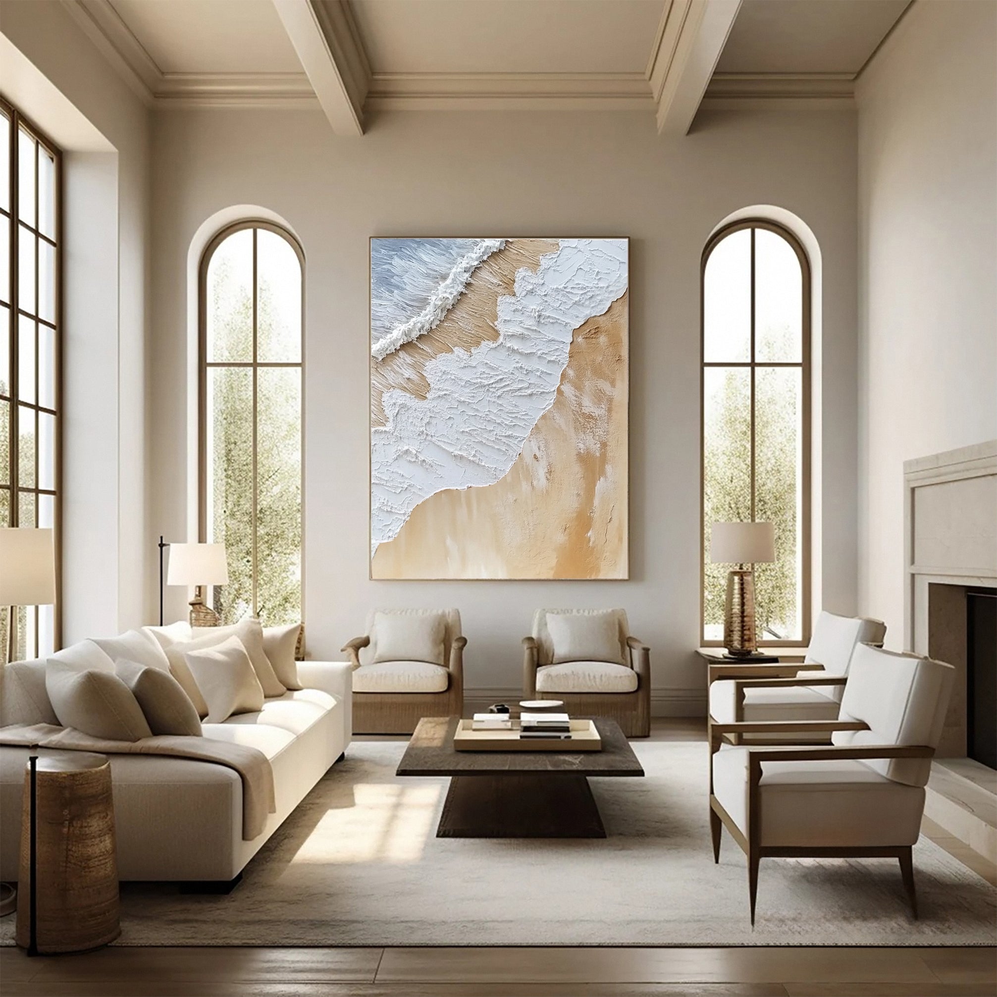 Large Textured Ocean Wave Artwork for Sophisticated Interior Design #OP 027