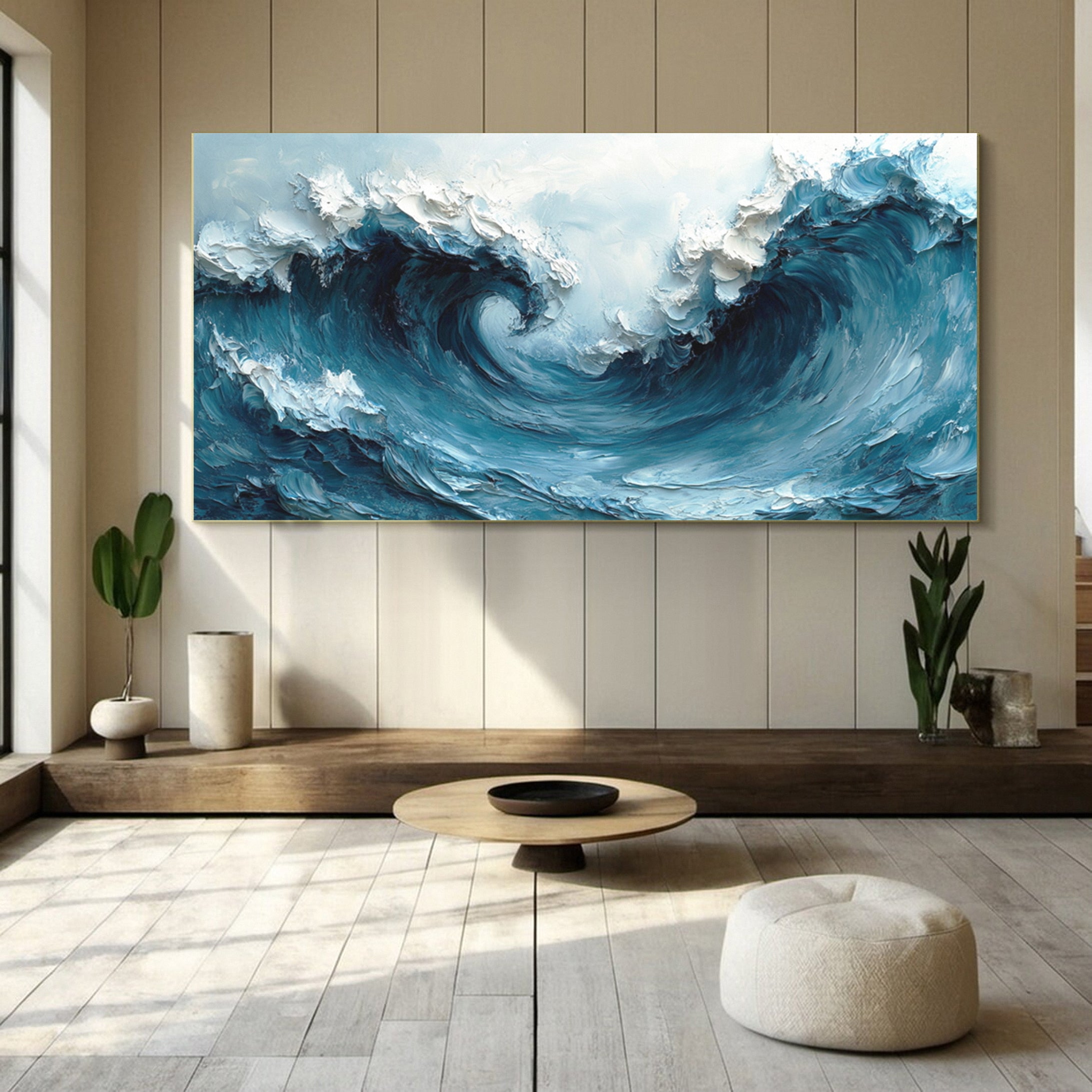 Large Abstract Seascape Canvas Textured Waves for Elegant Interiors #OP 020