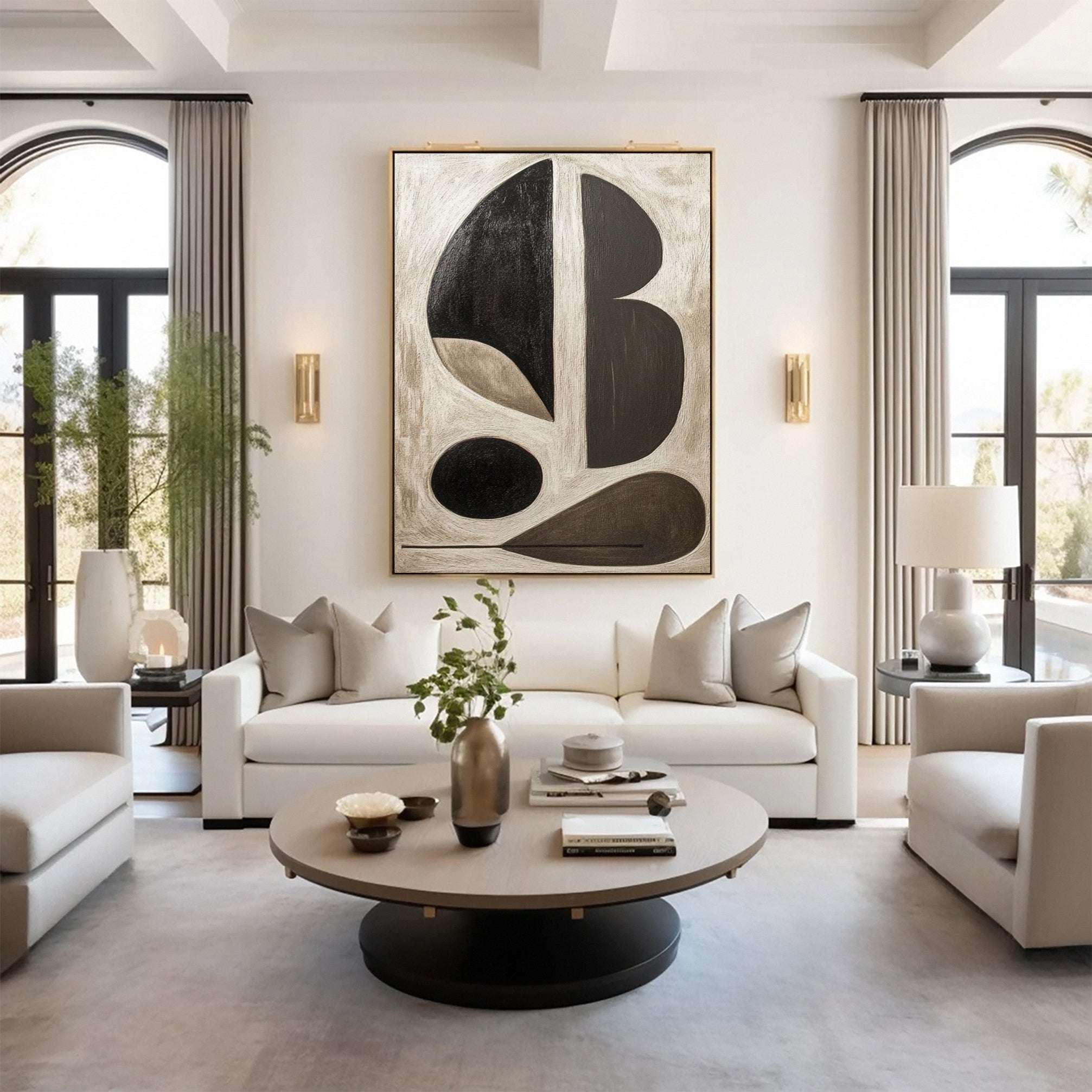 Bold Black and White Geometric Abstract Canvas Art #WS 045