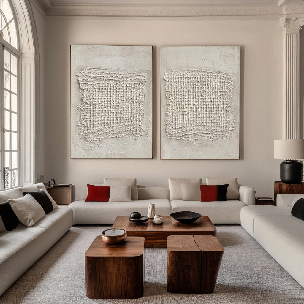 Contemporary Neutral Painting with Tactile Woven Centers #BGA 322