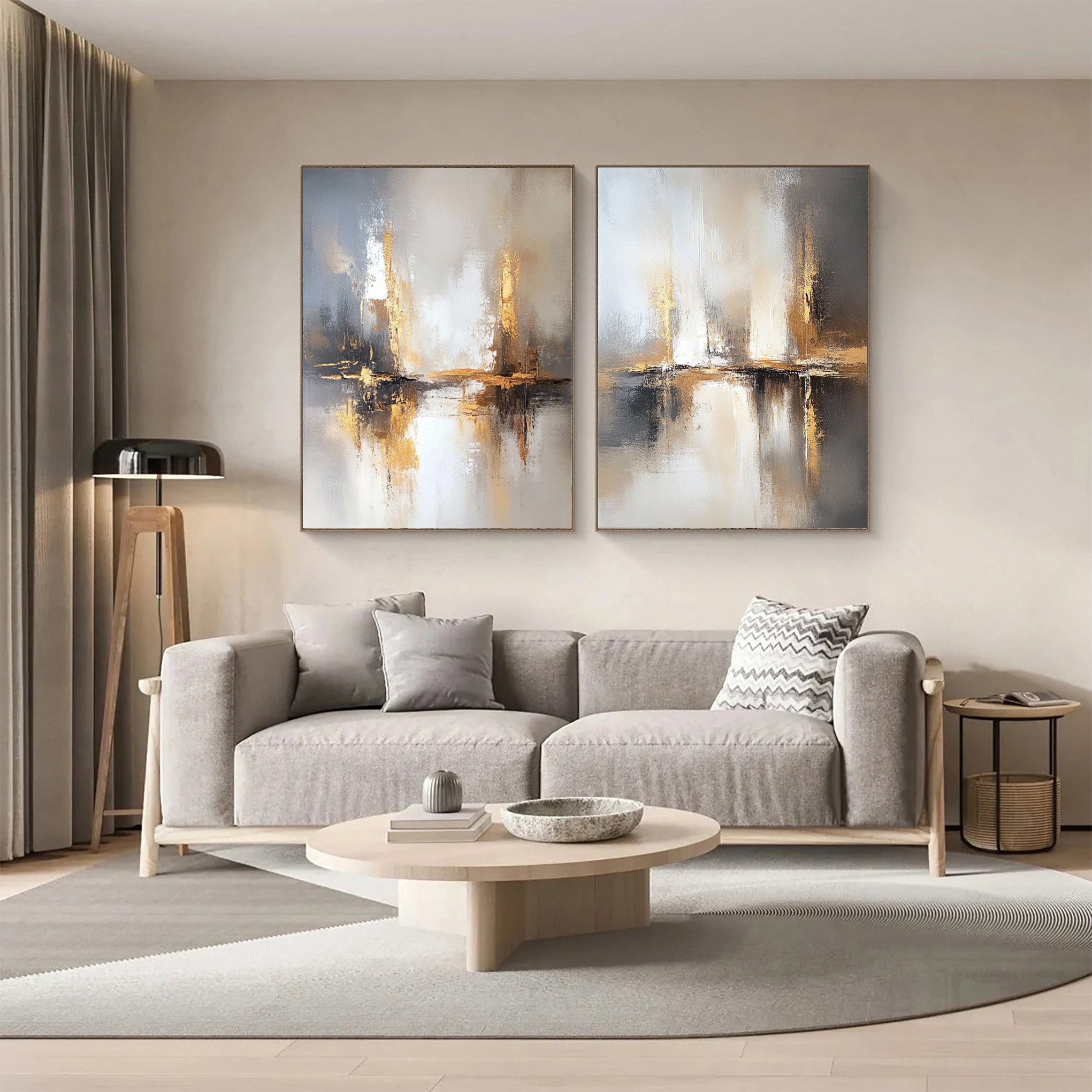 Golden Reflections Luxurious Abstract Art Set Of 2 #WS 041