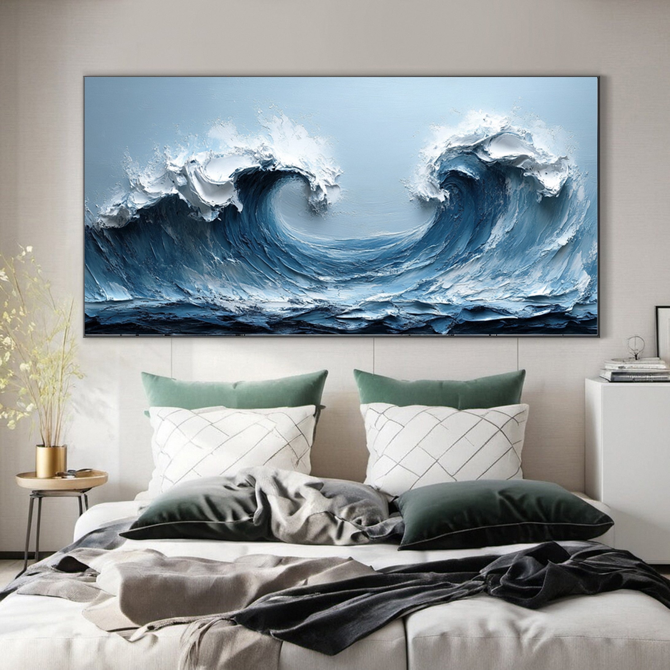 Large Abstract Seascape Canvas Textured Waves for Elegant Interiors #OP 019