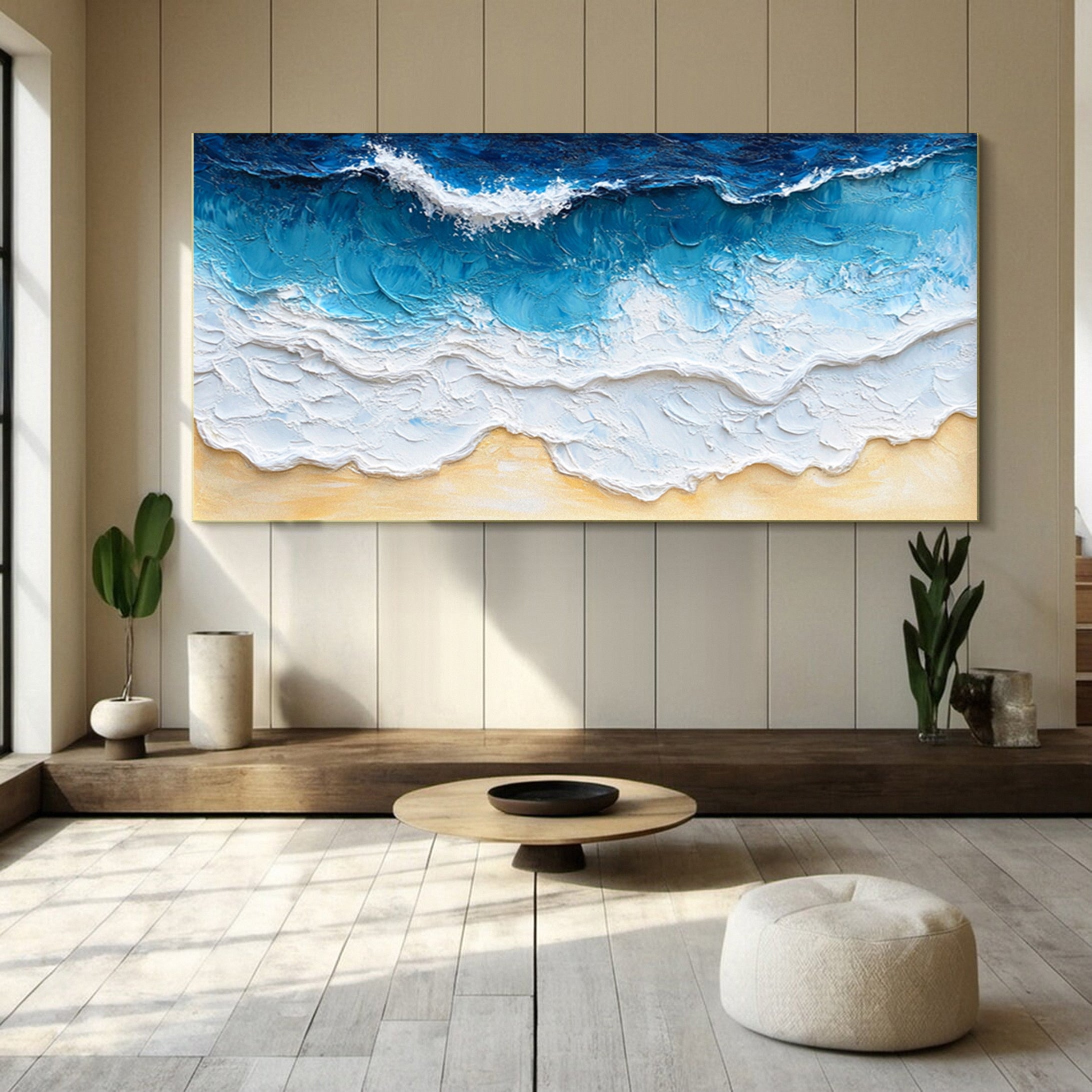 Large Abstract Seascape Canvas Textured Waves for Elegant Interiors #OP 022