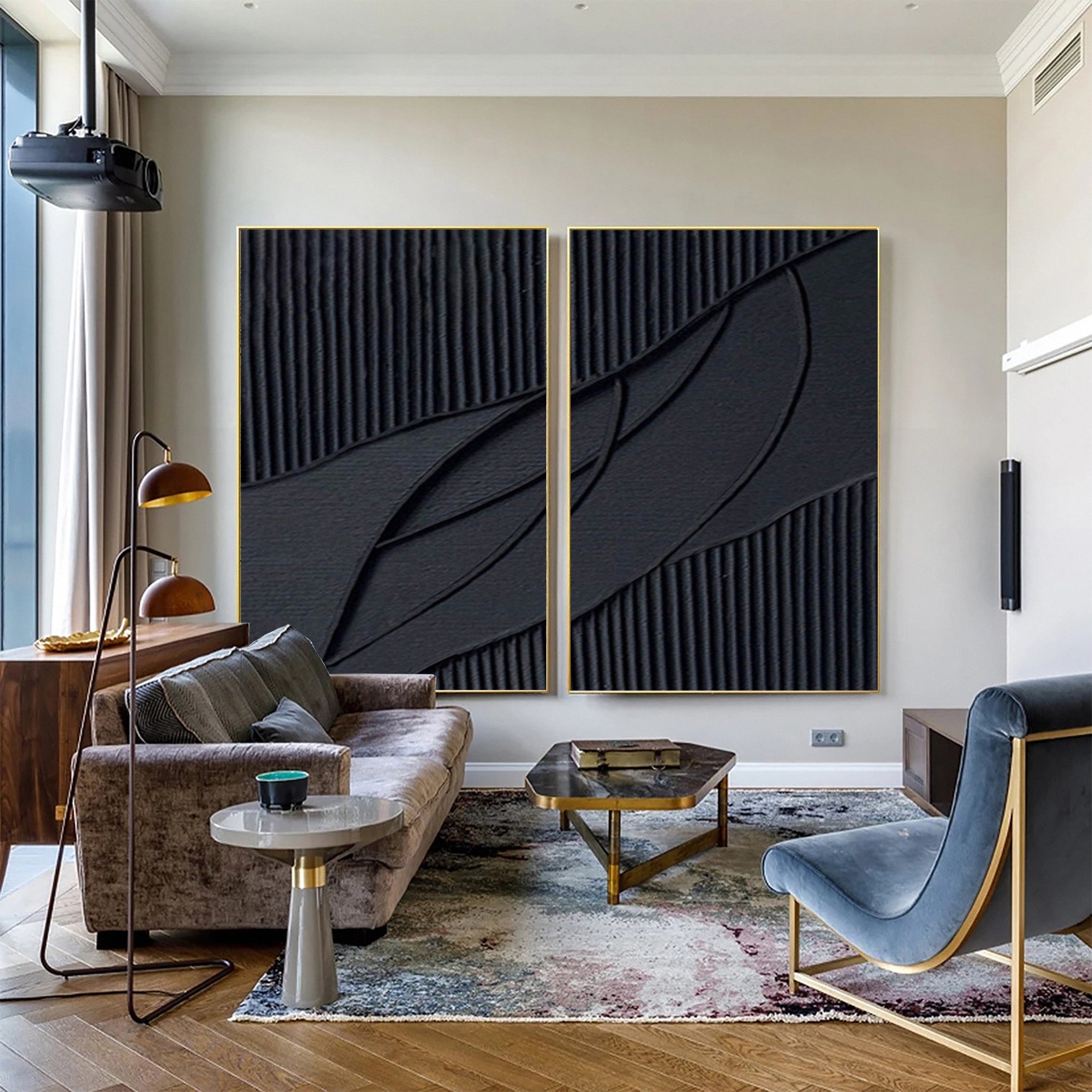 Monochrome Elegance Textured Black Abstract Wall Art Set Of 2 #BMS 009