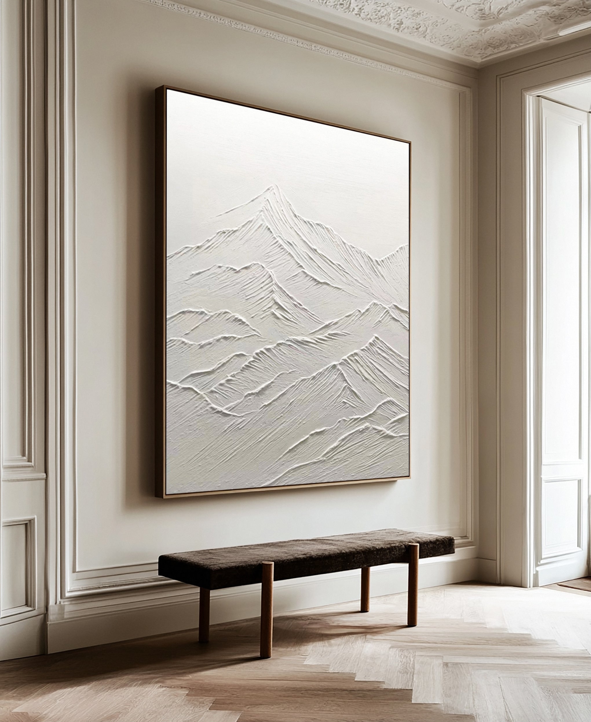 Modern Abstract Canvas with Textured White Ridges and Valleys #BGA 344