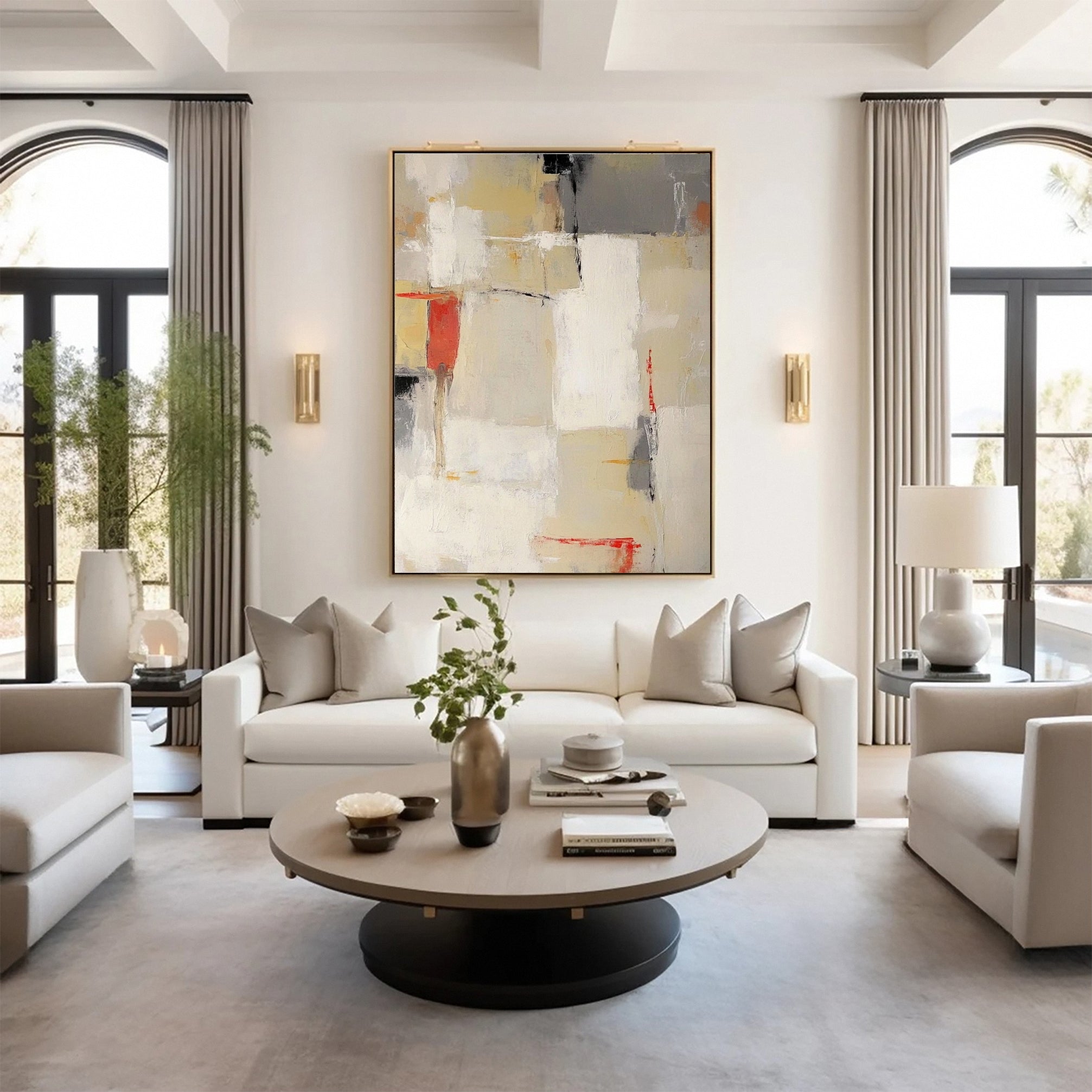 Neutral Palette Abstract Art with Vibrant Accents Canvas #BBA 085