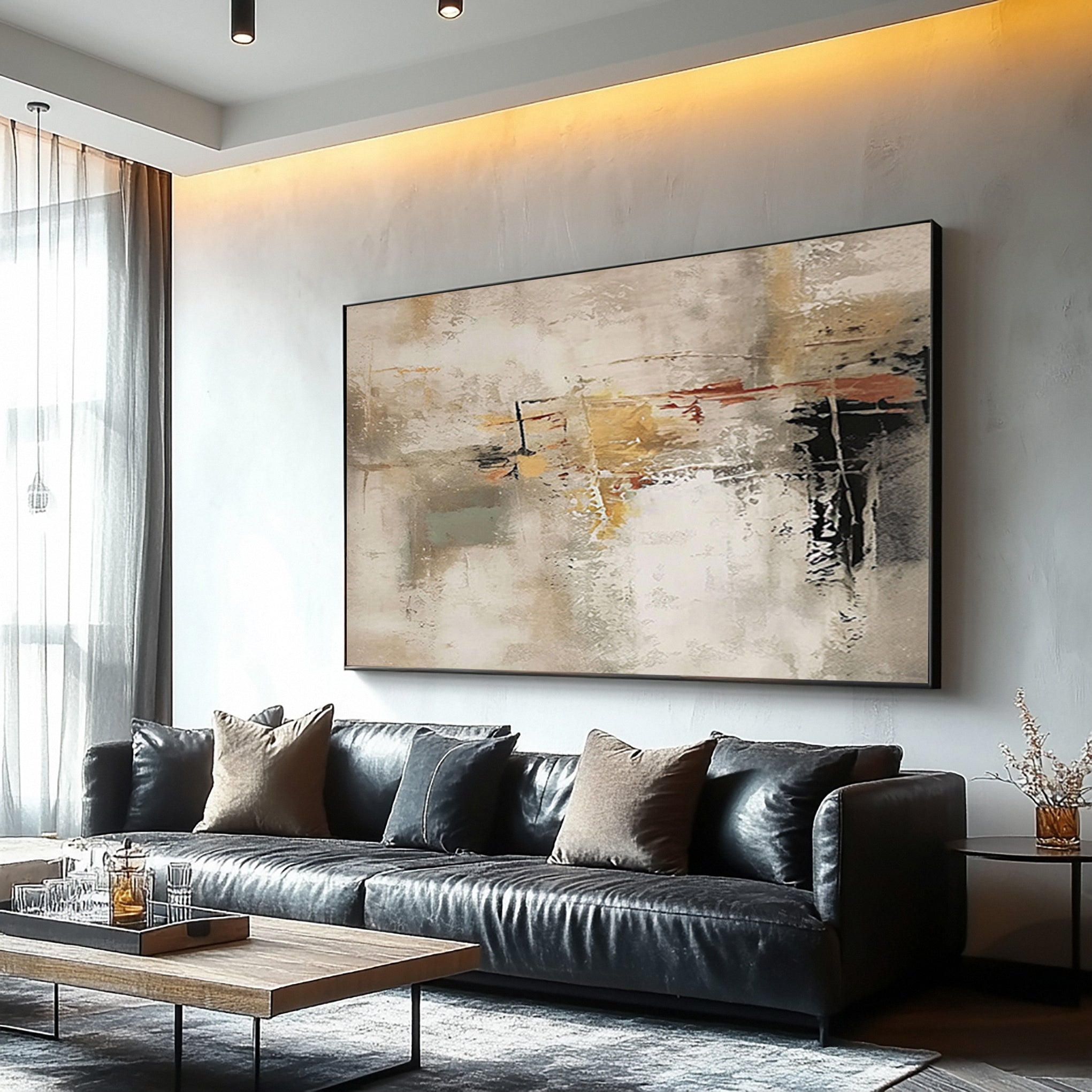 Large Neutral Painting with Texture and Imperfect Forms #BGA 302