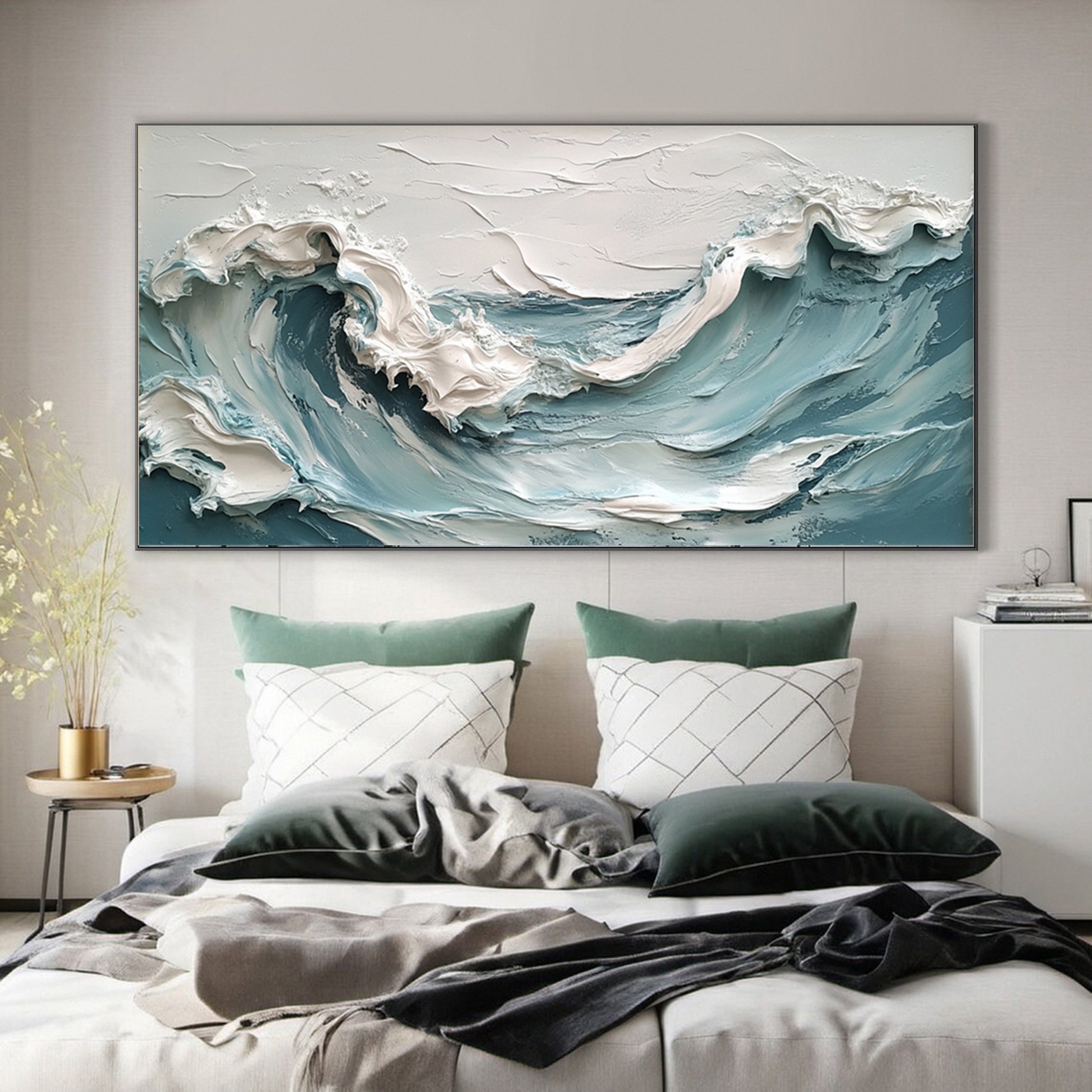 Marine Elegance Luxurious Blue Waves Oil Canvas for Modern Interiors #OP 010