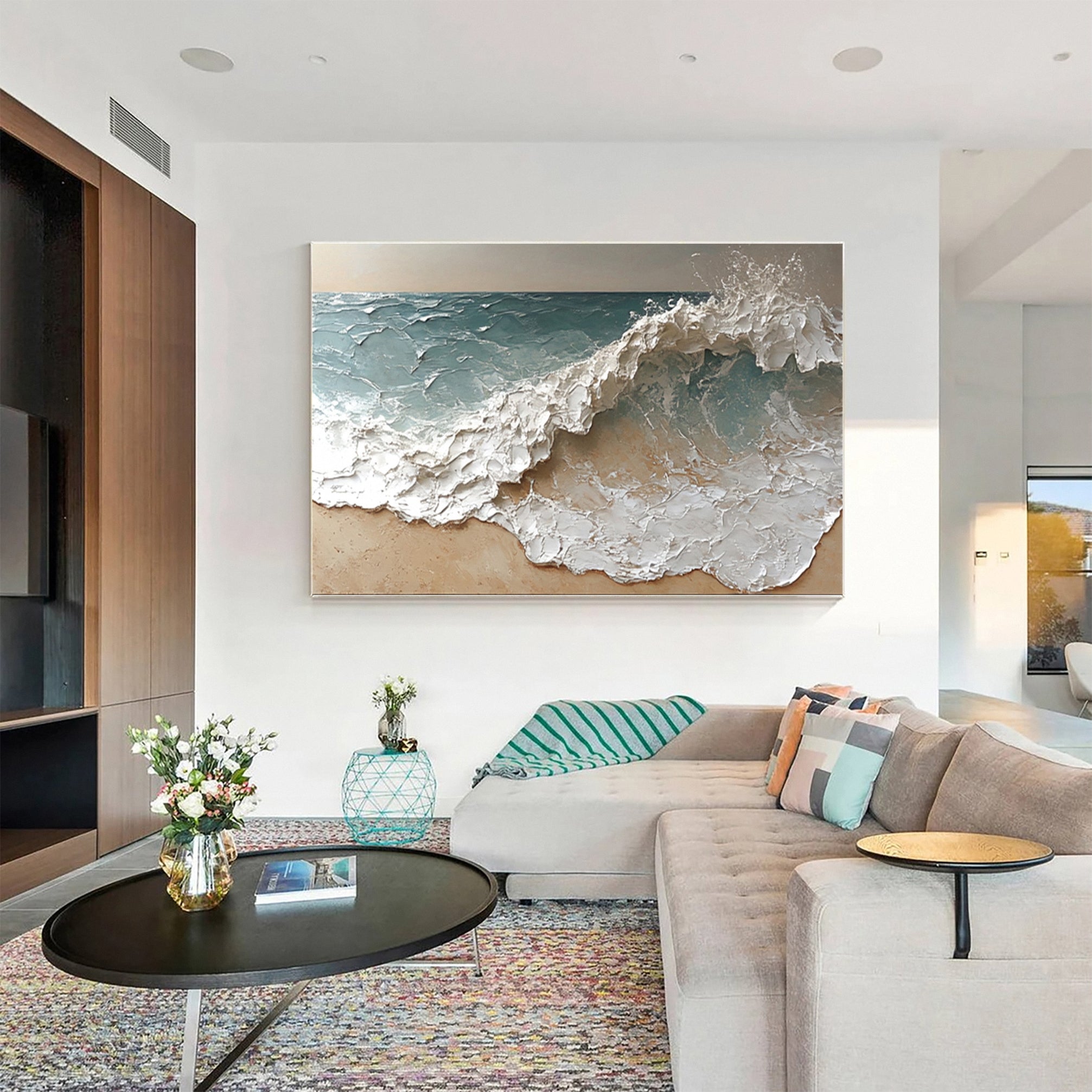 Modern Textured Ocean Landscape Painting Living Room #WG 038
